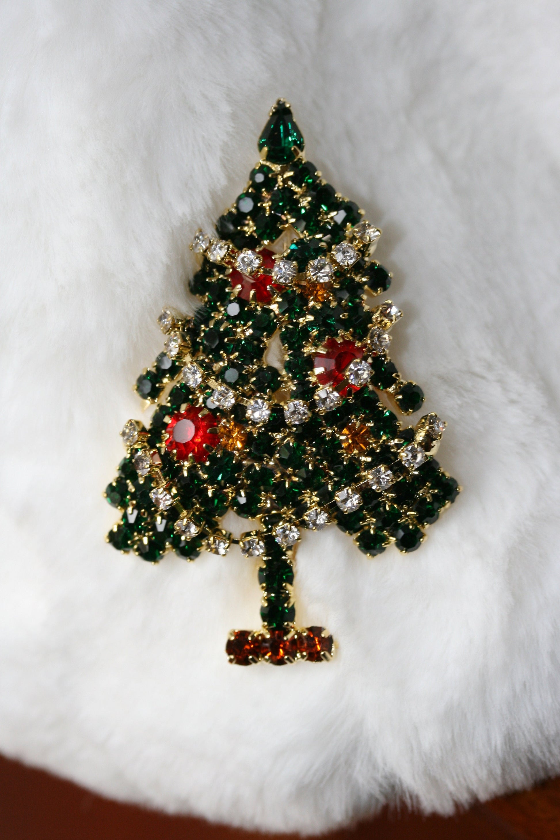 Rhinestone Christmas Tree Pin, Crystal Christmas Tree Brooch