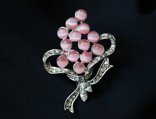 Rhinestone & Cat Eye Stone Décor Brooch, Woman's Elegant Flower Floral Bridal Wedding Bouquet Brooches Imitation Cats Eye Brooch Pins