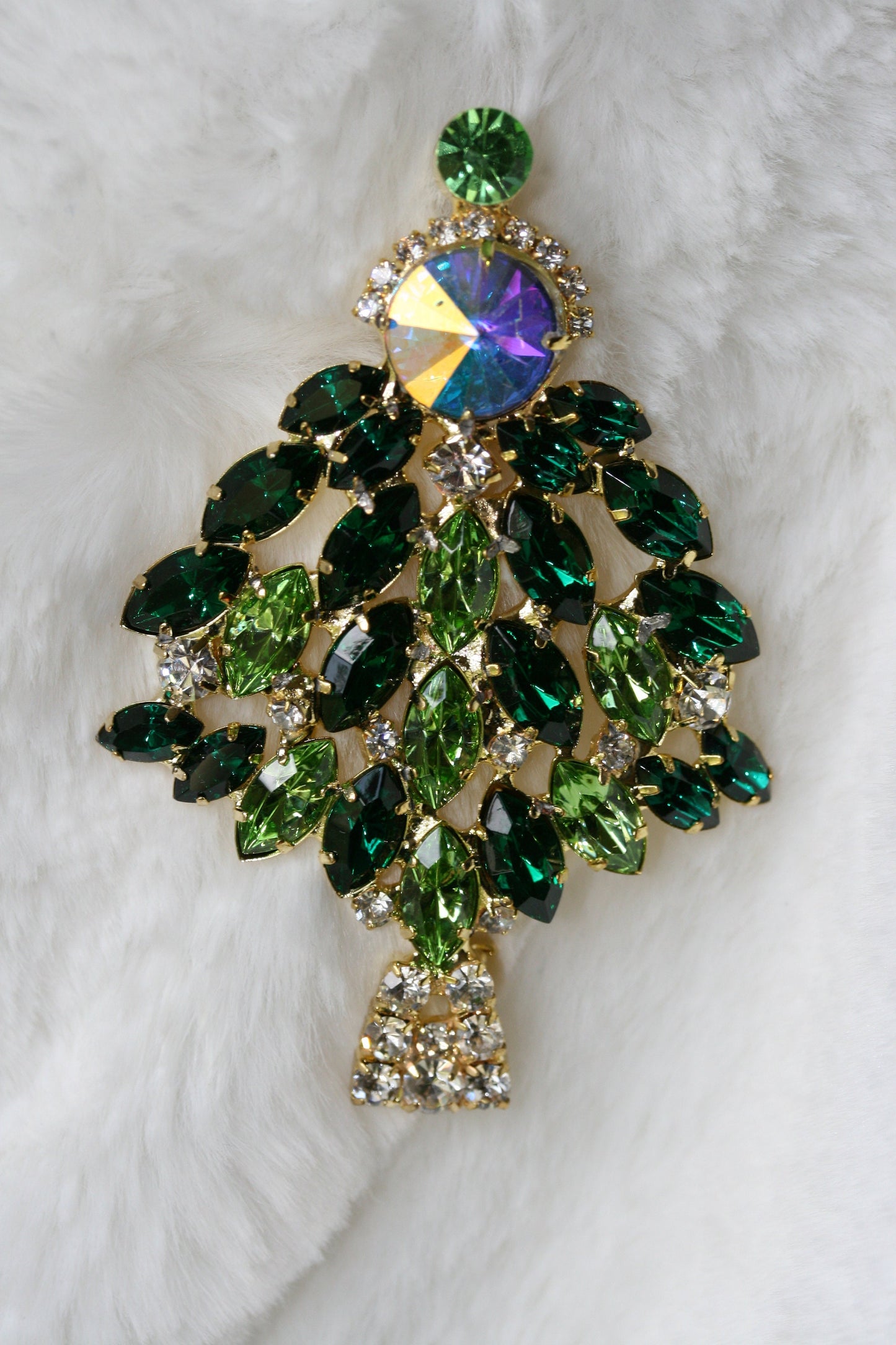 Emerald Green Rhinestone Christmas Tree Pin Brooch