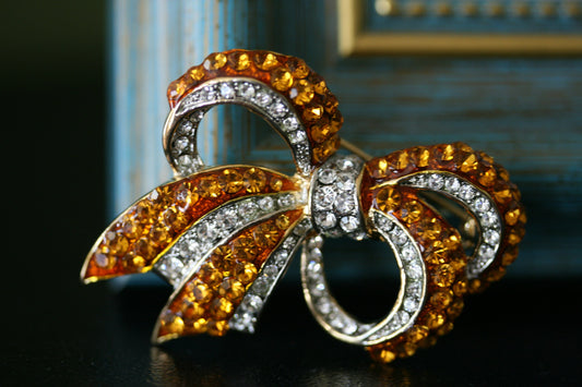 Crystal Rhinestone Two-tone Figural Bow Tie Brooch Pin CZ Ribbon Bridal Bowknot Bow Brooch Pins for Women