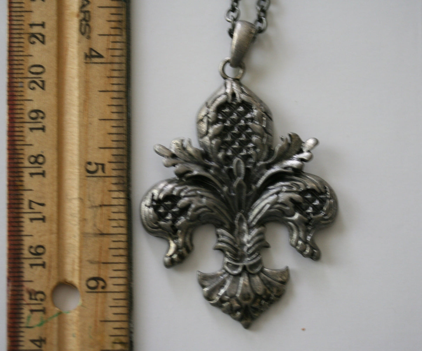 Hand Cut, Hand Engraved Fleur de Lis Antique Silver Vintage Pendant Earring-Set French Fleur de Lis Necklace Set