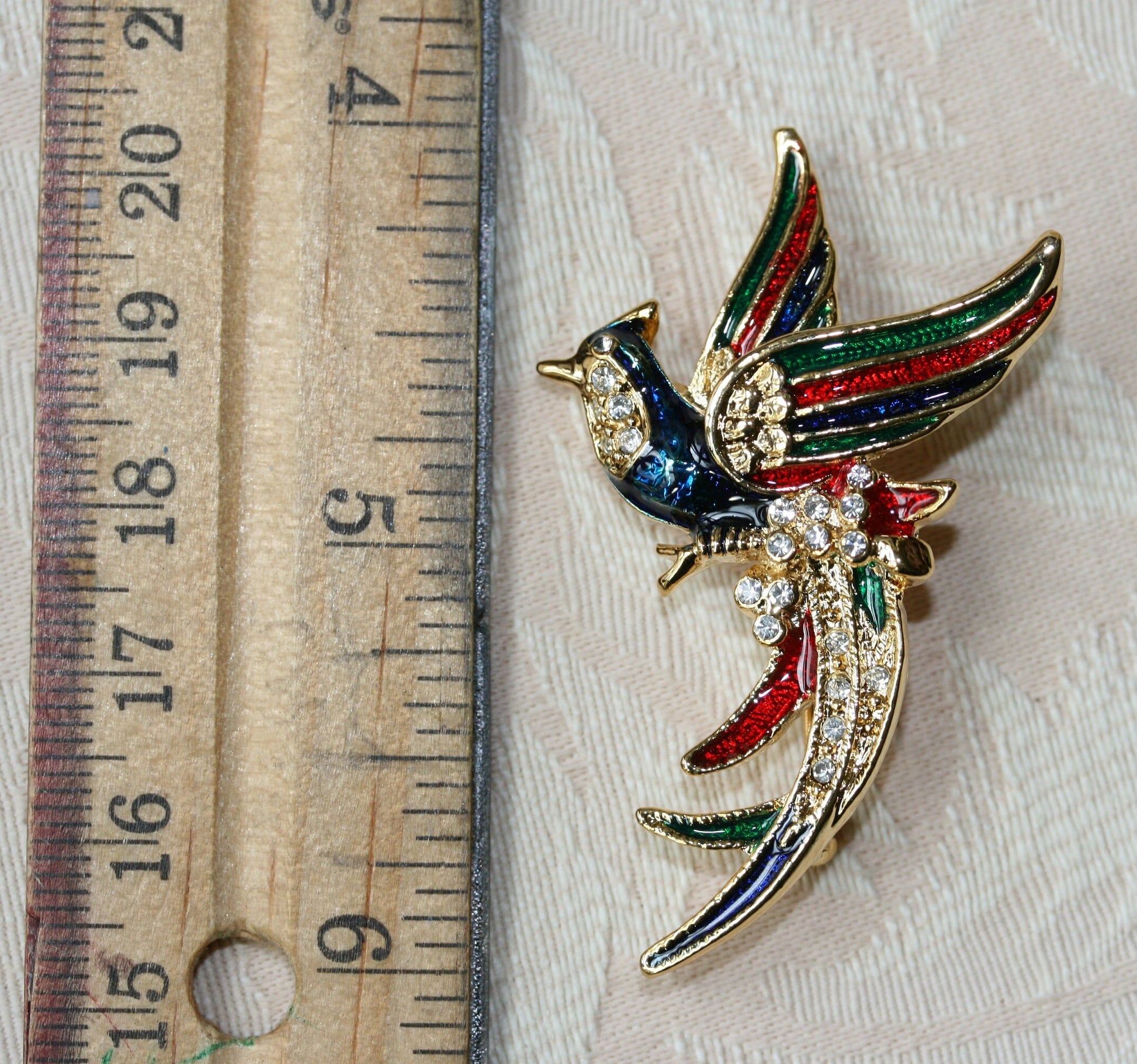 Vintage Rhinestone and Enamel Peacock Brooch, Crystal Peacock Pin For Her, Women Accessory