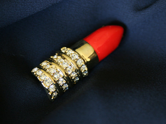 Lipstick Red Enamel Clear Rhinestone Multi-Dimensional Brooch Beauty Lip Stick Pin for Her