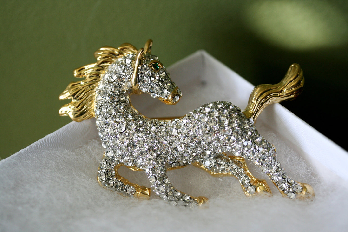 Vintage Art Rhinestone Galloping Horse Pin, Diamante Running Horse Brooch