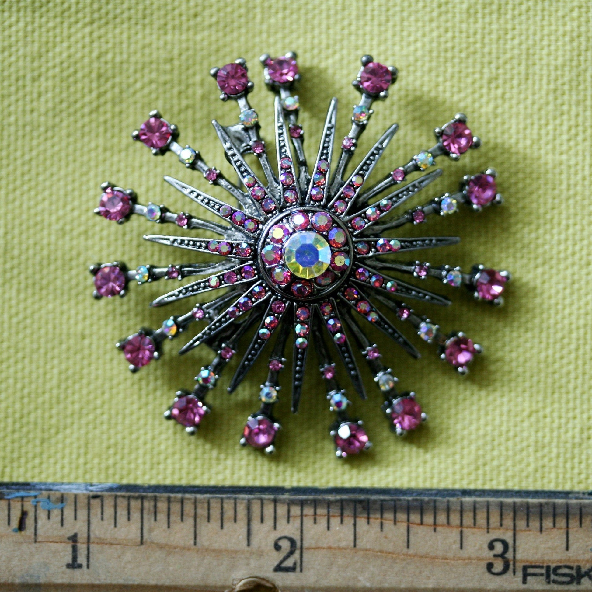 Large Pink Brooch Round Shape Crystal Rhinestone Brooches Wedding Jewelry Bling Cake Broach Décor Dress Sash Pin, Flower brooch for women