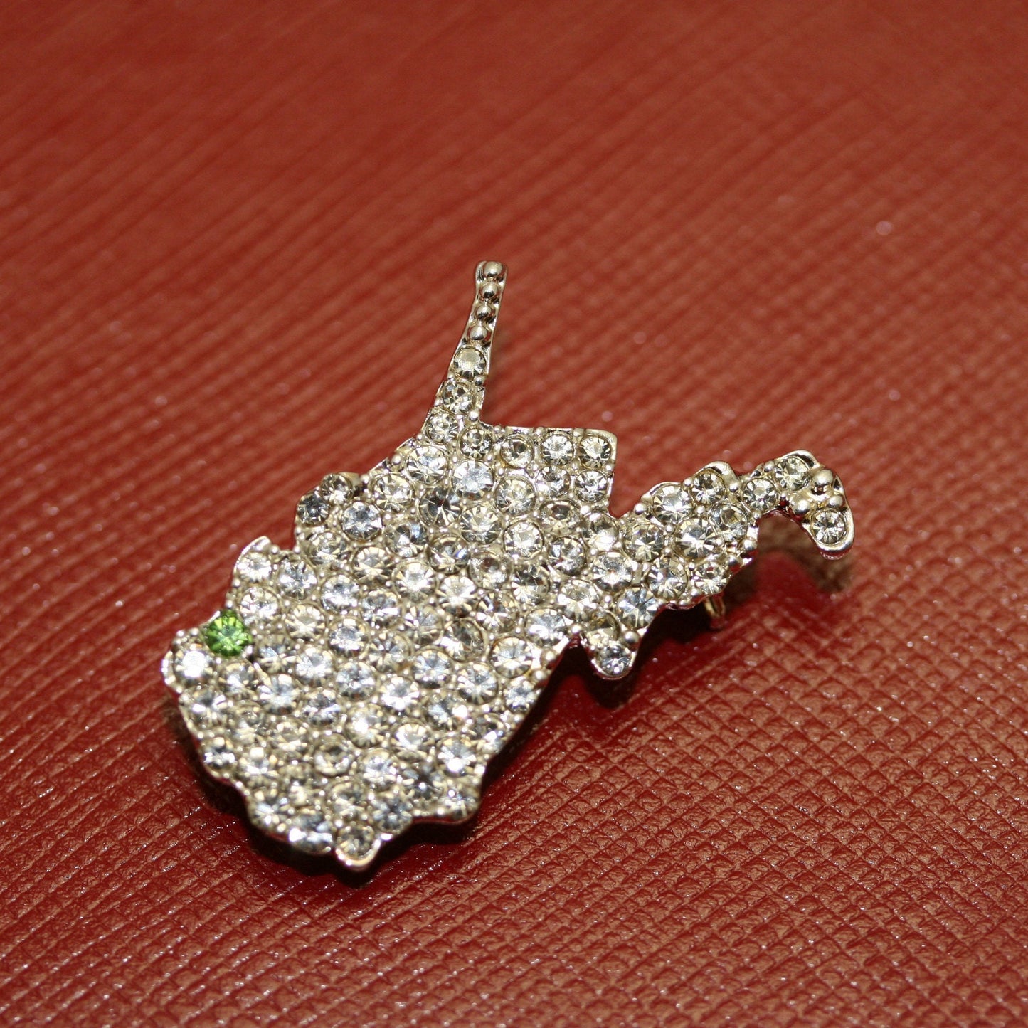 Rhinestone West Virginia State Pin Brooch, WV State West Virginia State Jewelry, State Shaped Pin