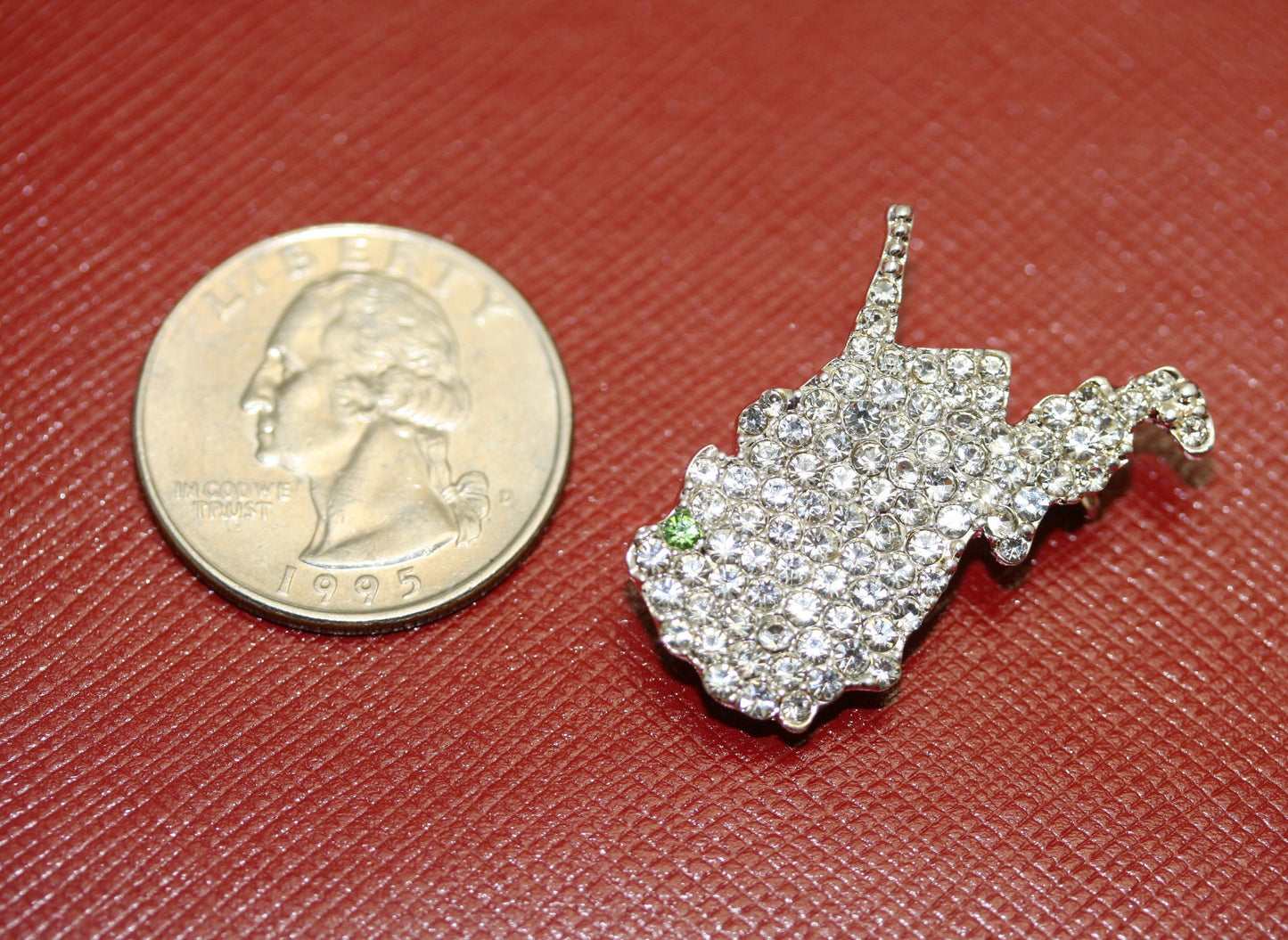 Rhinestone West Virginia State Pin Brooch, WV State West Virginia State Jewelry, State Shaped Pin