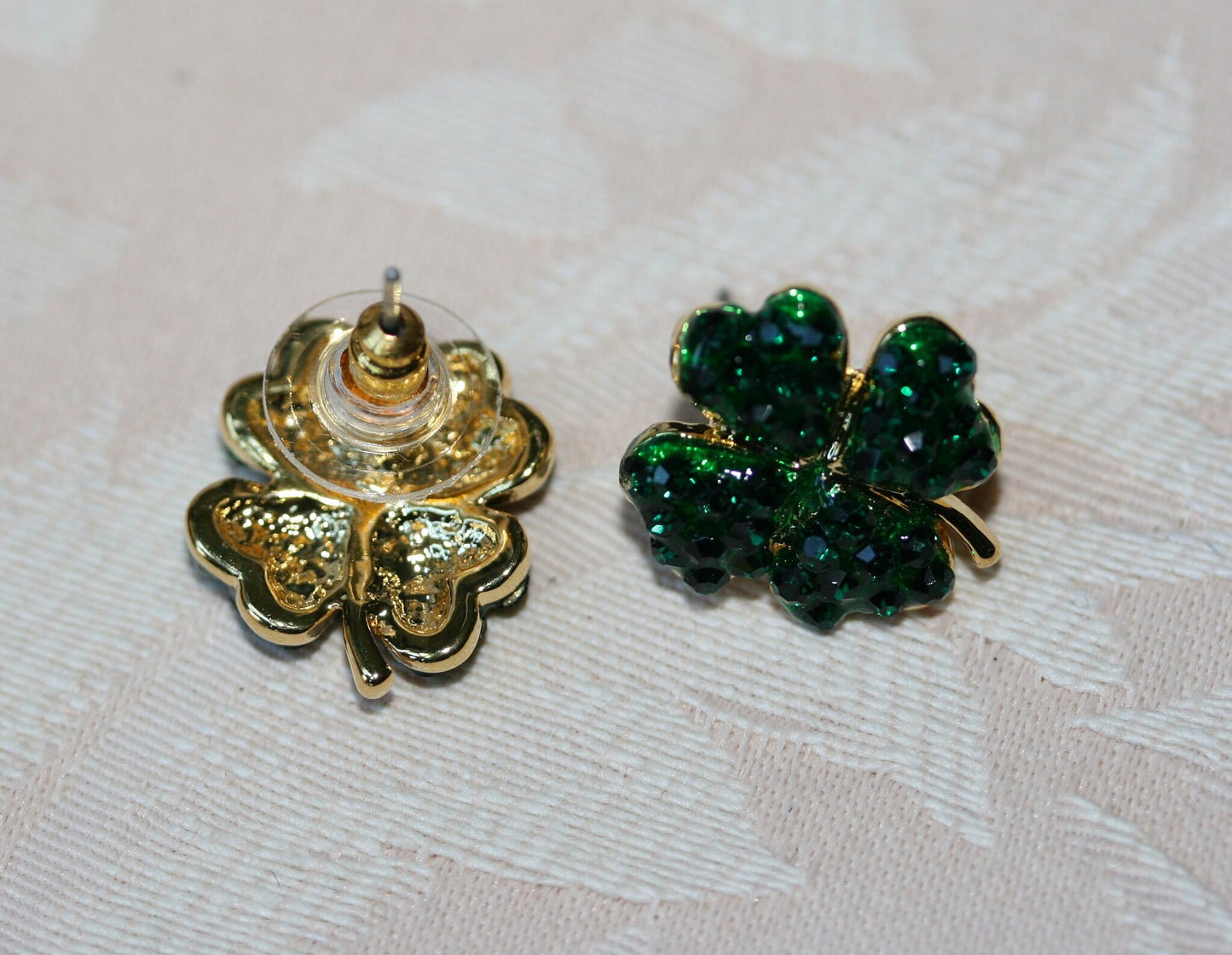Rhinestone Shamrock Brooch, Crystal Shamrock Earrings , 4 Leaf Clover Pin, Irish Jewelry, St Patrick's Shamrock Pin & Earrings