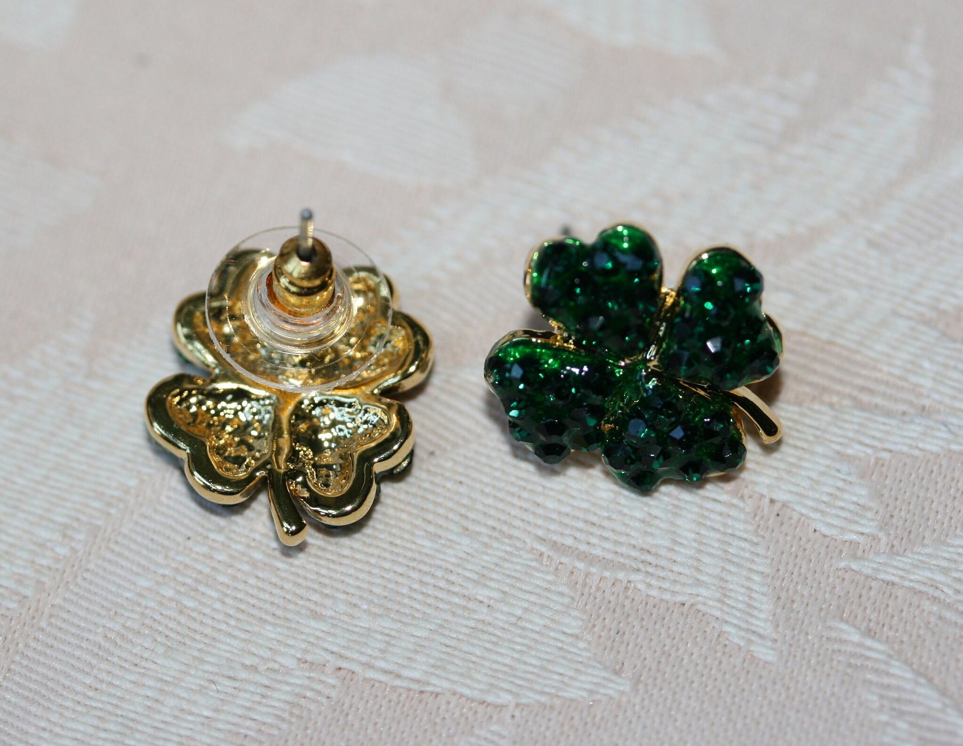 Rhinestone Shamrock Brooch, Crystal Shamrock Earrings , 4 Leaf Clover Pin, Irish Jewelry, St Patrick's Shamrock Pin & Earrings