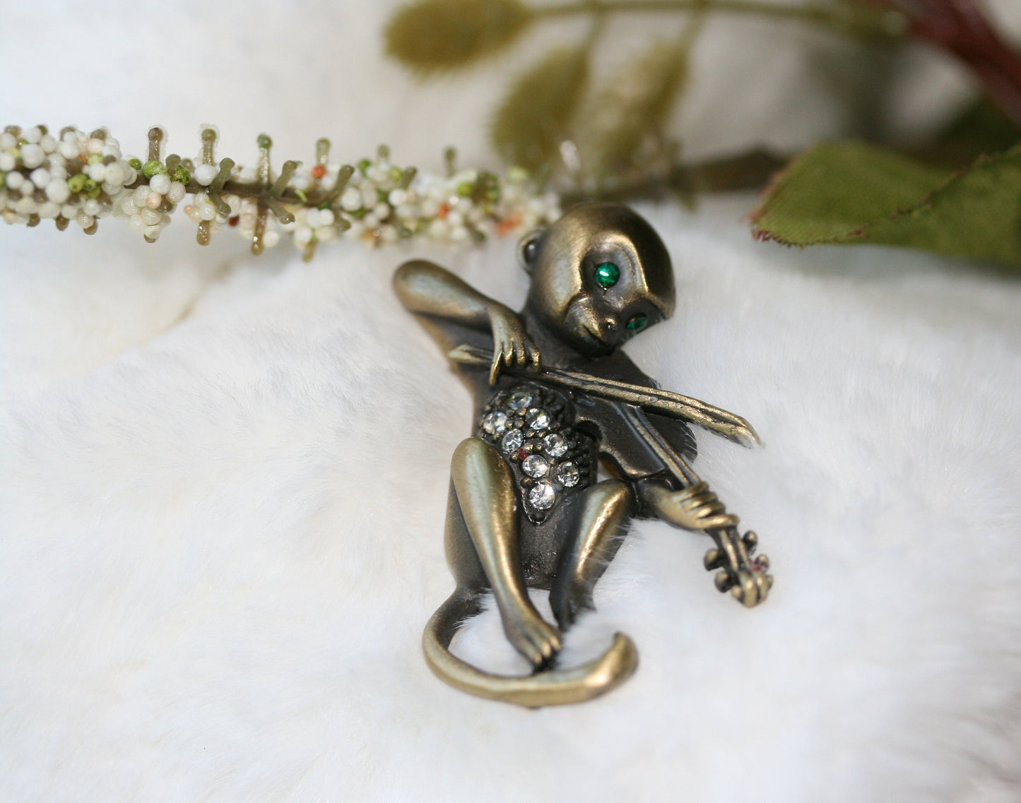 Vintage Brooch Monkey Playing Violin,