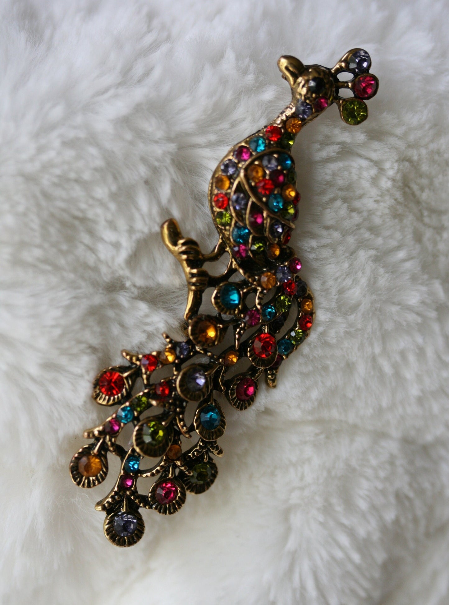Vintage Rhinestone Peacock Brooch Pin