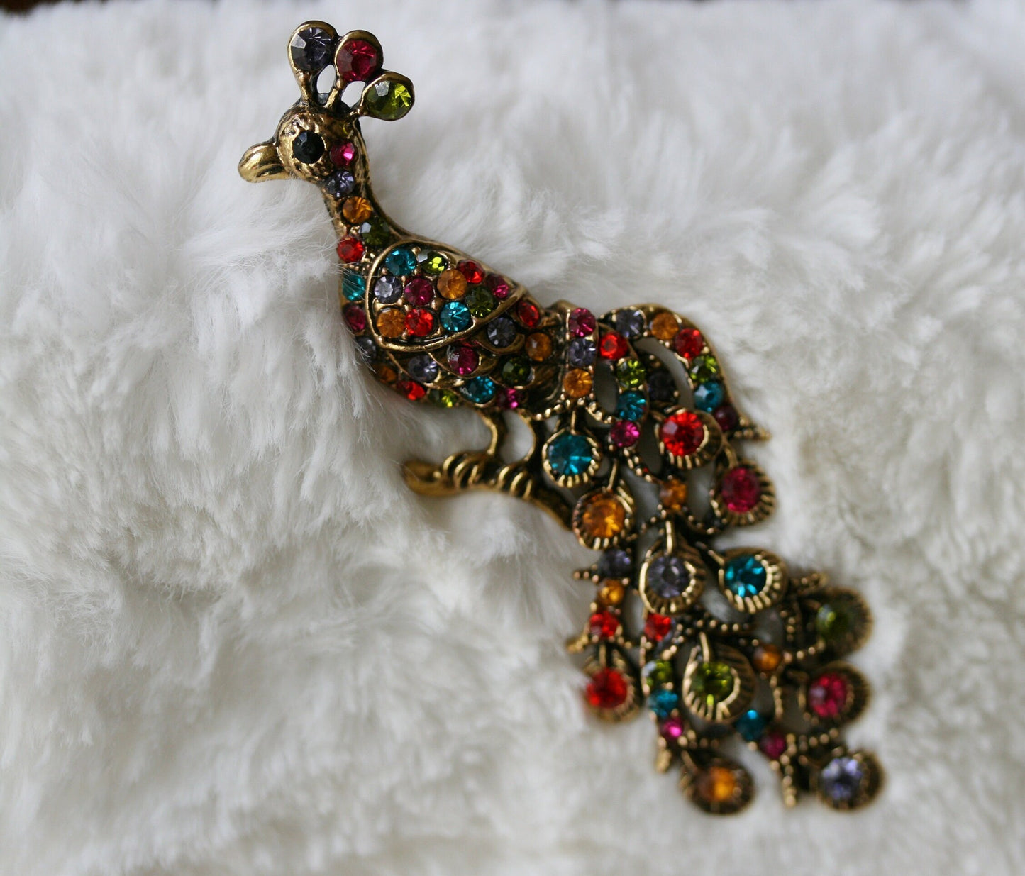 Vintage Rhinestone Peacock Brooch Pin