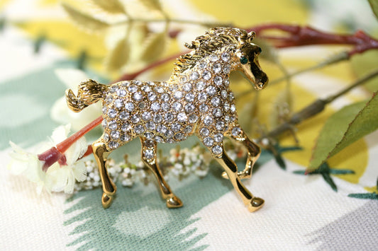 Rhinestone Gold-tone Galloping Horse Pin Horse Brooches Fashion Costume Pin Brooch jewelry gift