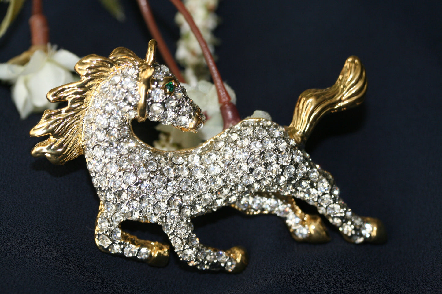 Vintage Art Rhinestone Galloping Horse Pin, Diamante Running Horse Brooch