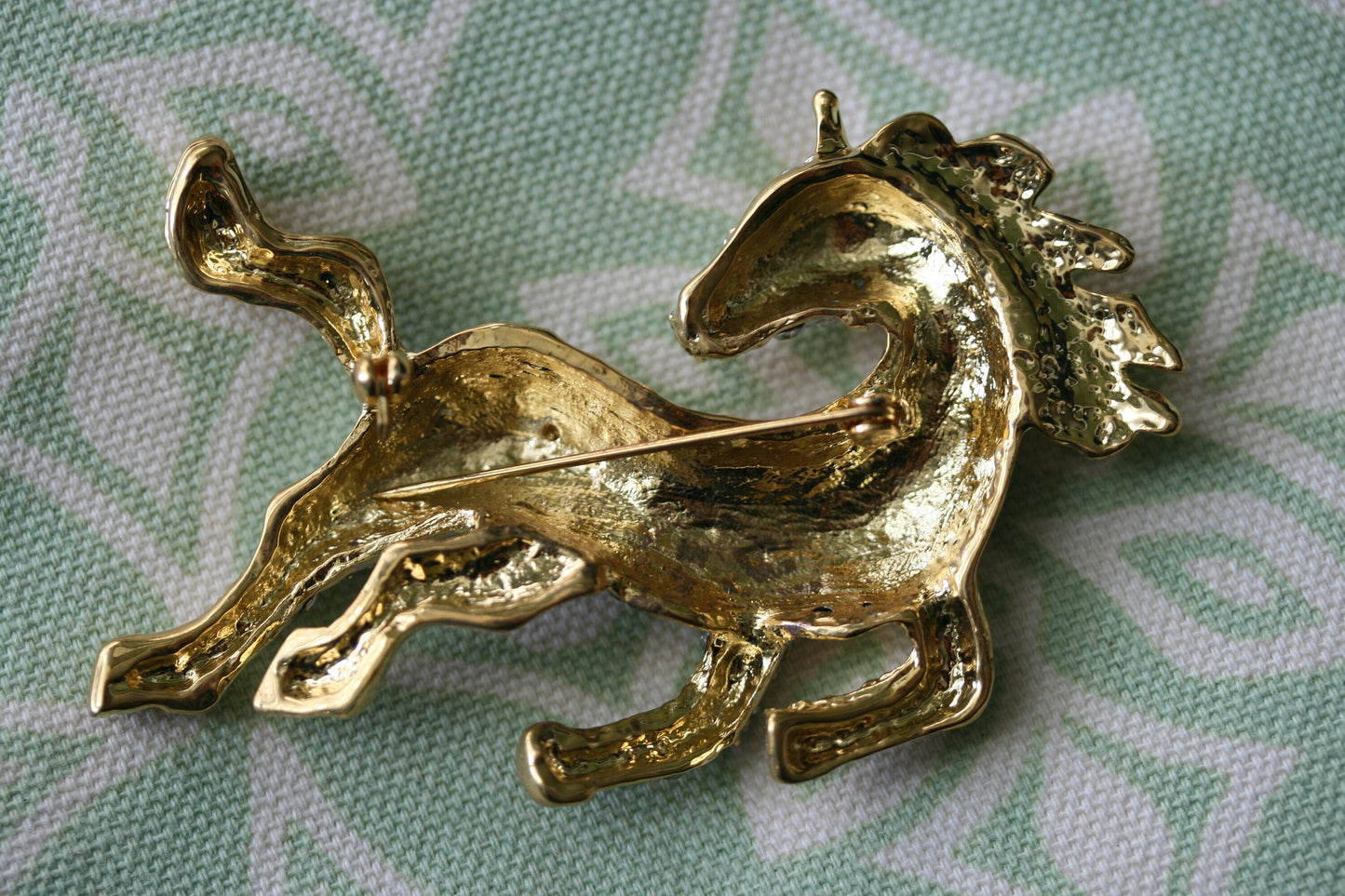 Vintage Art Rhinestone Galloping Horse Pin, Diamante Running Horse Brooch