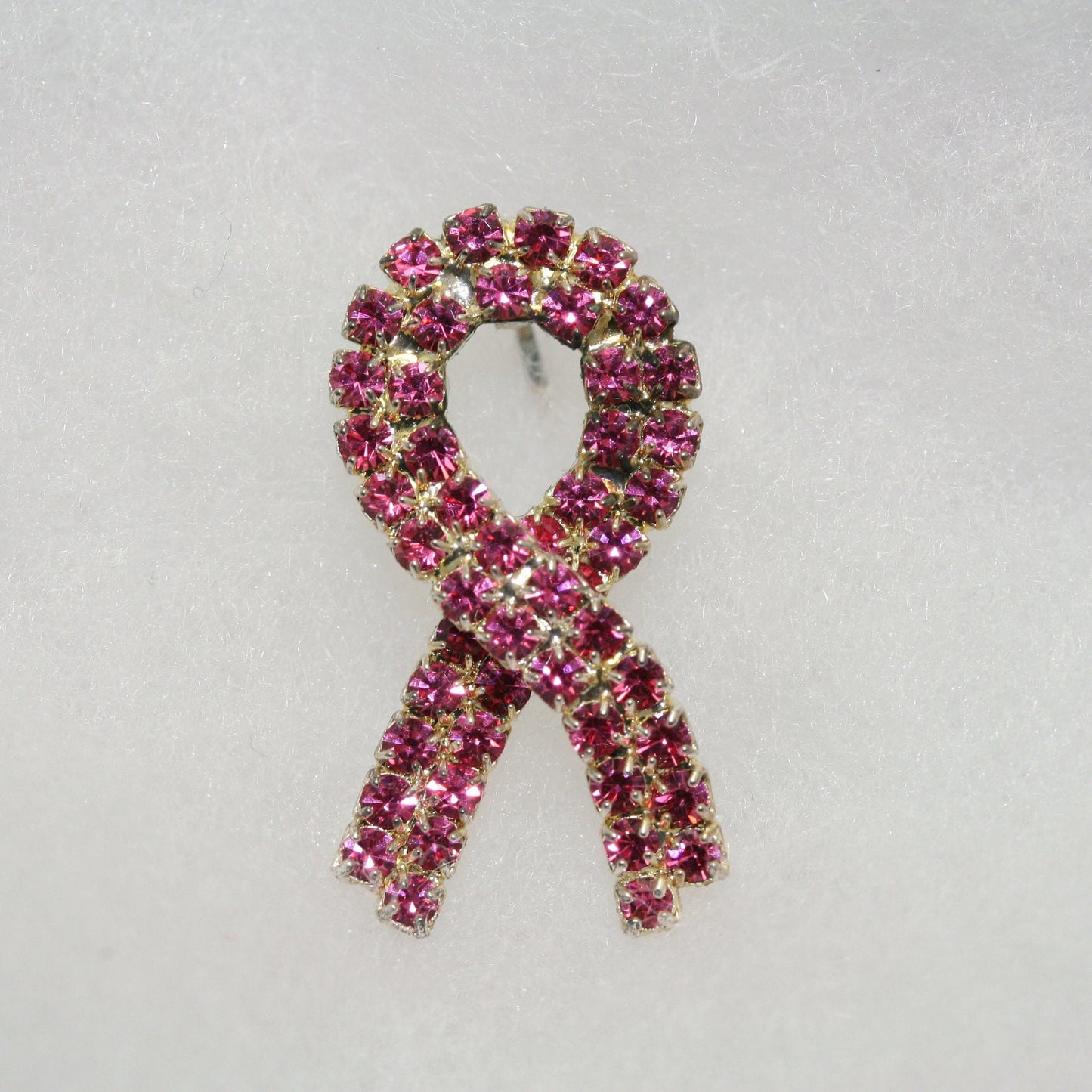 Pink Ribbon Breast Cancer Awareness Pin Brooch Silver-Tone Pink Rhinestones Jewelry