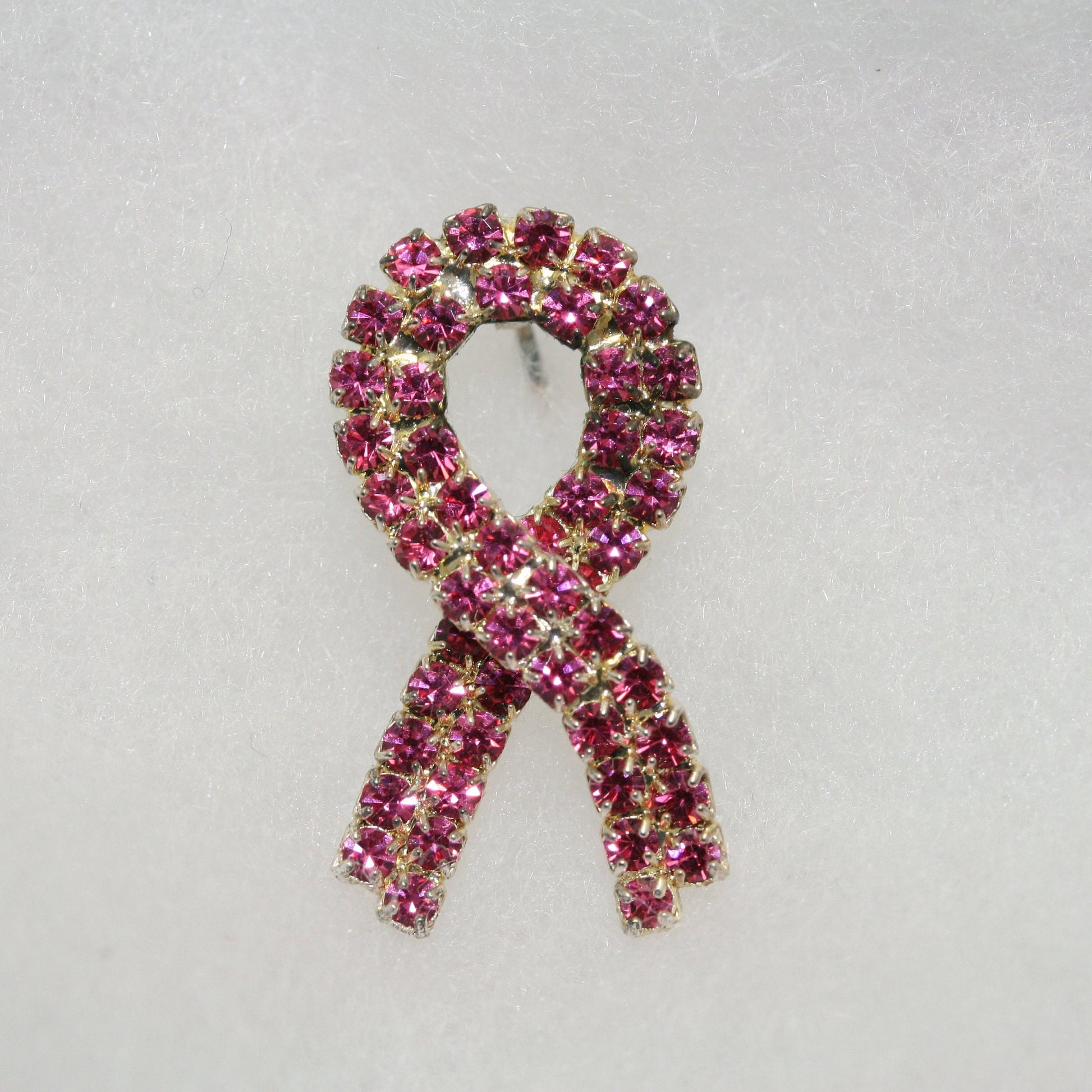 Pink Ribbon Breast Cancer Awareness Pin Brooch Silver-Tone Pink Rhinestones Jewelry