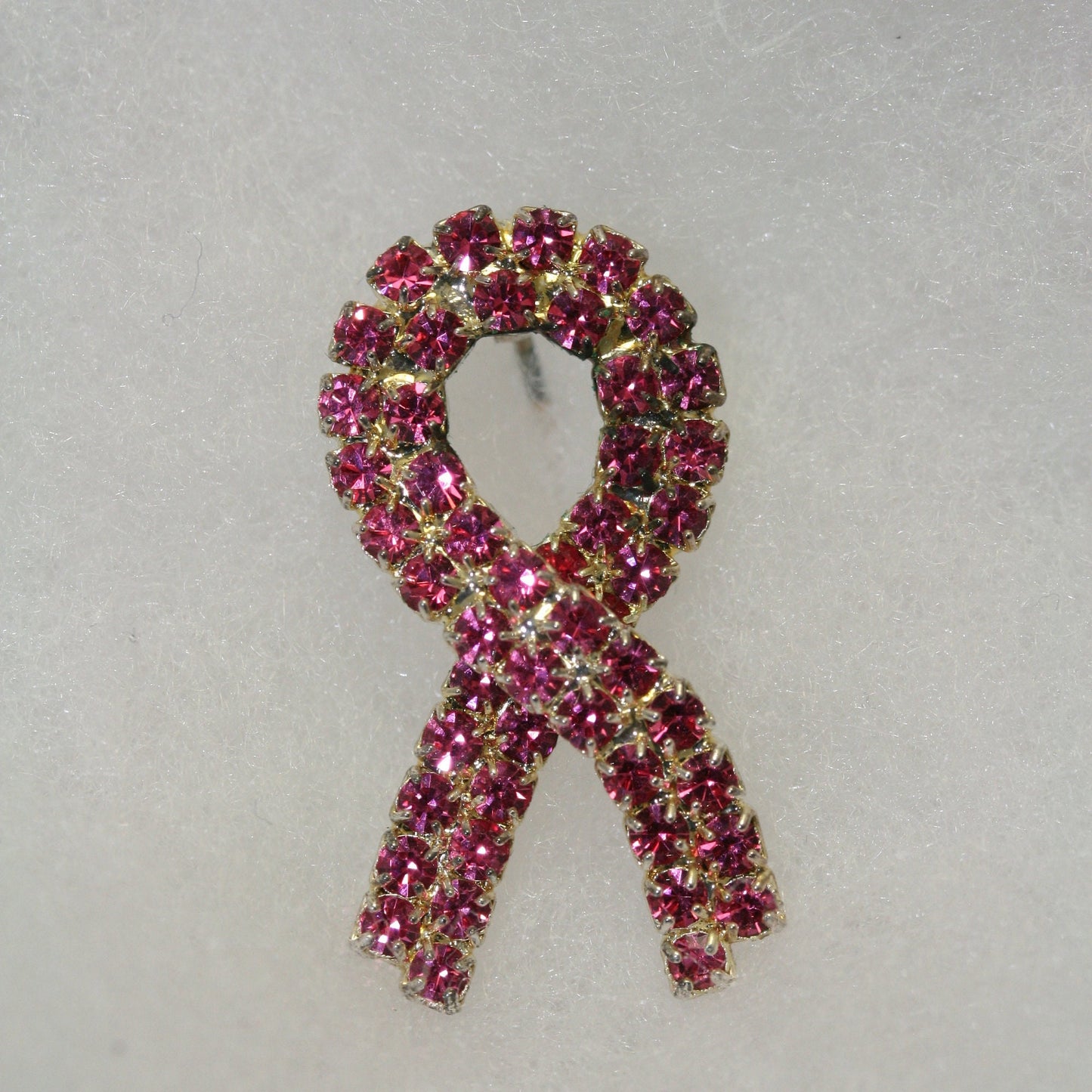 Pink Ribbon Breast Cancer Awareness Pin Brooch Silver-Tone Pink Rhinestones Jewelry