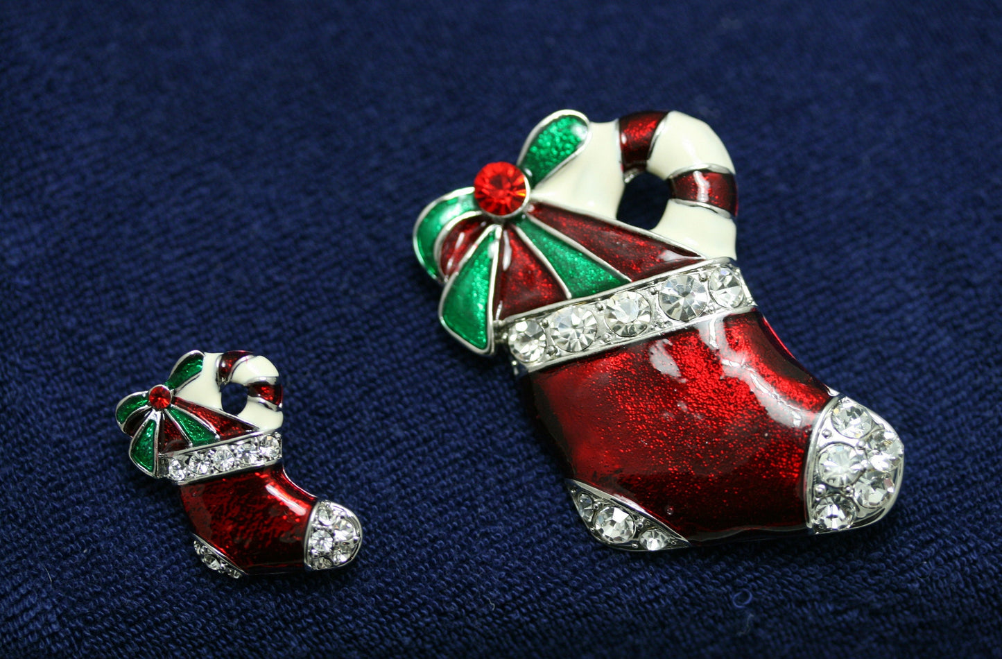 Red Enamel Rhinestone Christmas Stocking Pin Brooch, Xmas Stocking pin, Christmas Jewelry