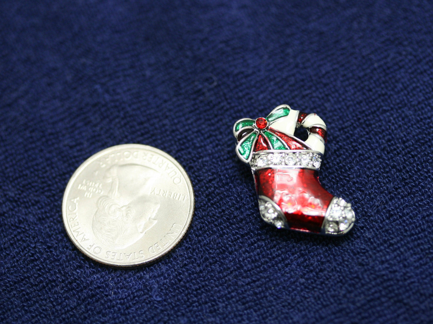 Red Enamel Rhinestone Christmas Stocking Pin Brooch, Xmas Stocking pin, Christmas Jewelry