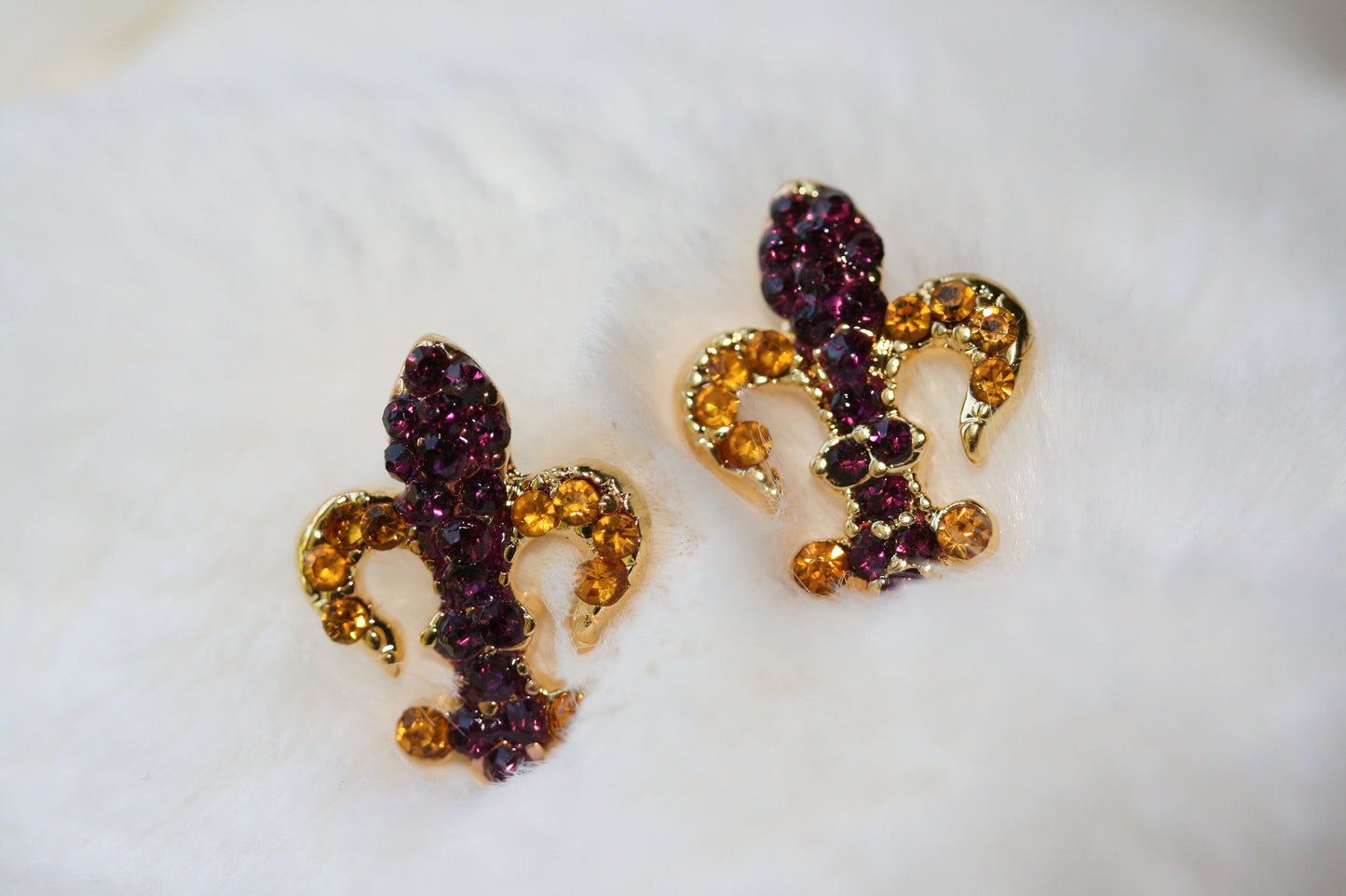 Rhinestone French Fleur De Lis Pin Brooch & Earrings Set New Orleans Mardi Gras Jewelry Gift For Her, Crystal Fleur De Lis Earrings