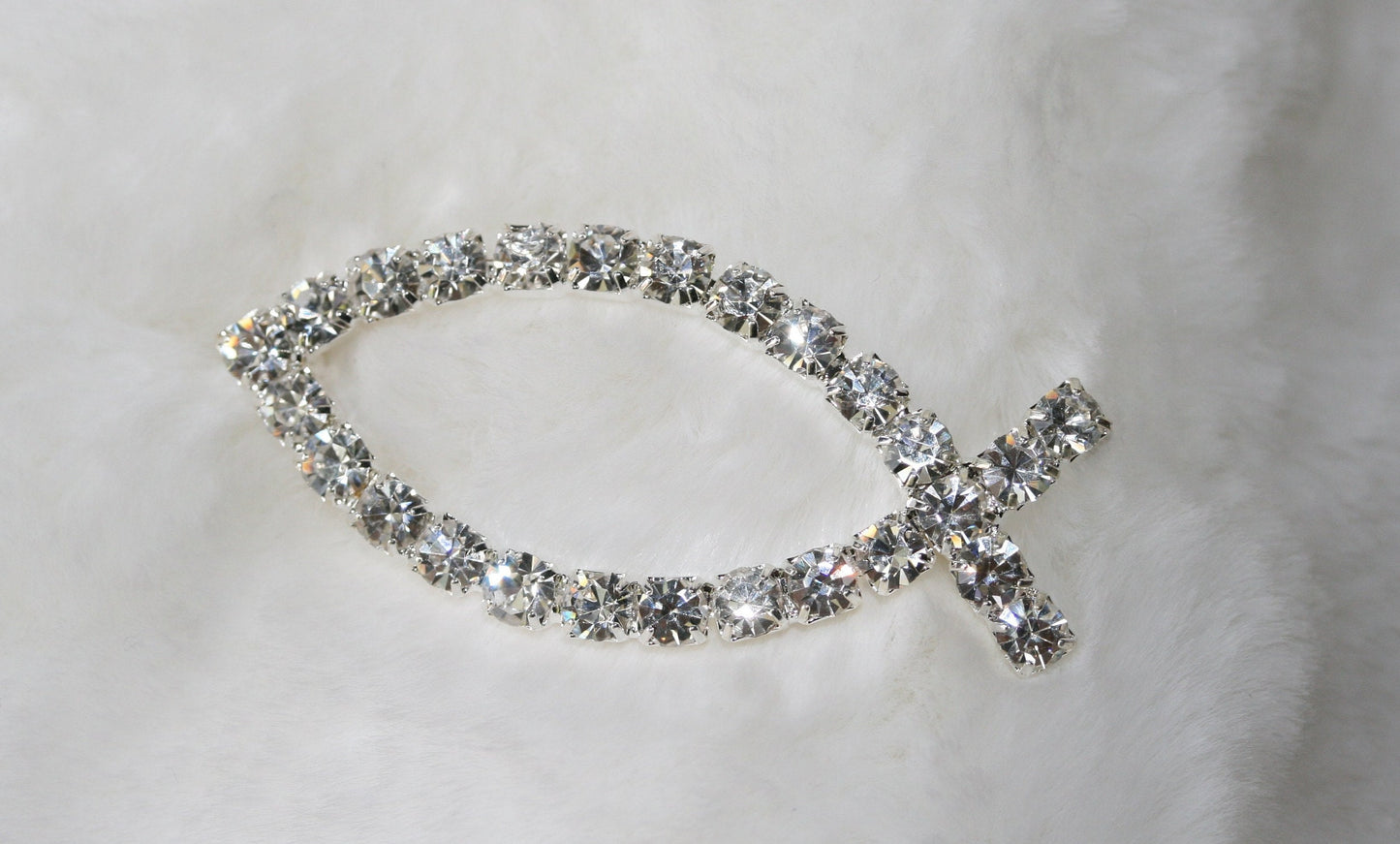 Christian Symbol Brooch Ichthys Pin Christianity Fish Jewelry Clear Rhinestones Fashion Jewelry