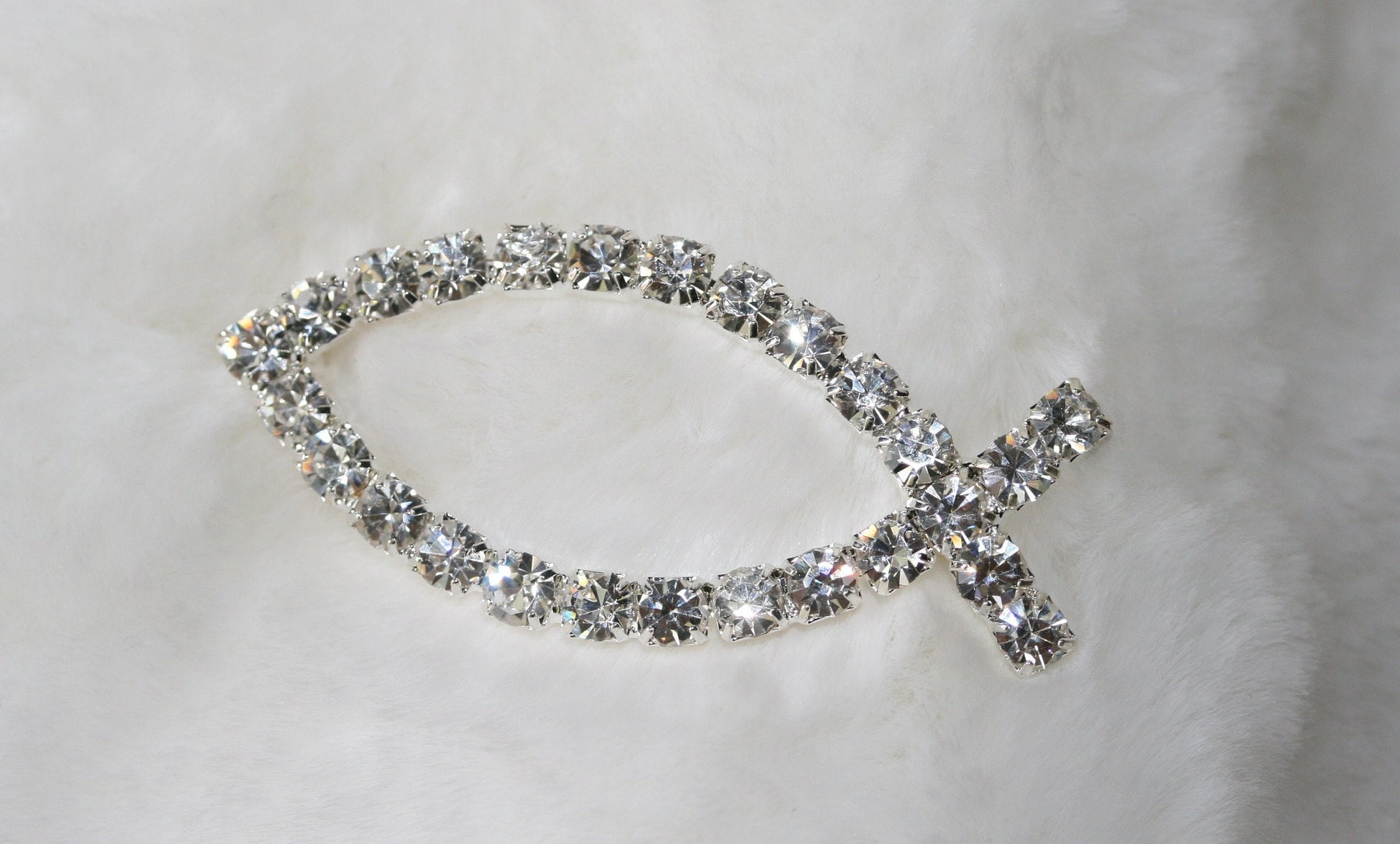 Christian Symbol Brooch Ichthys Pin Christianity Fish Jewelry Clear Rhinestones Fashion Jewelry