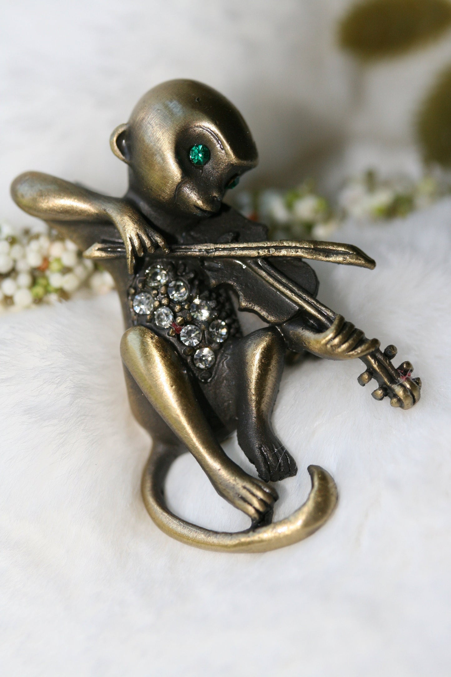 Vintage Brooch Monkey Playing Violin,