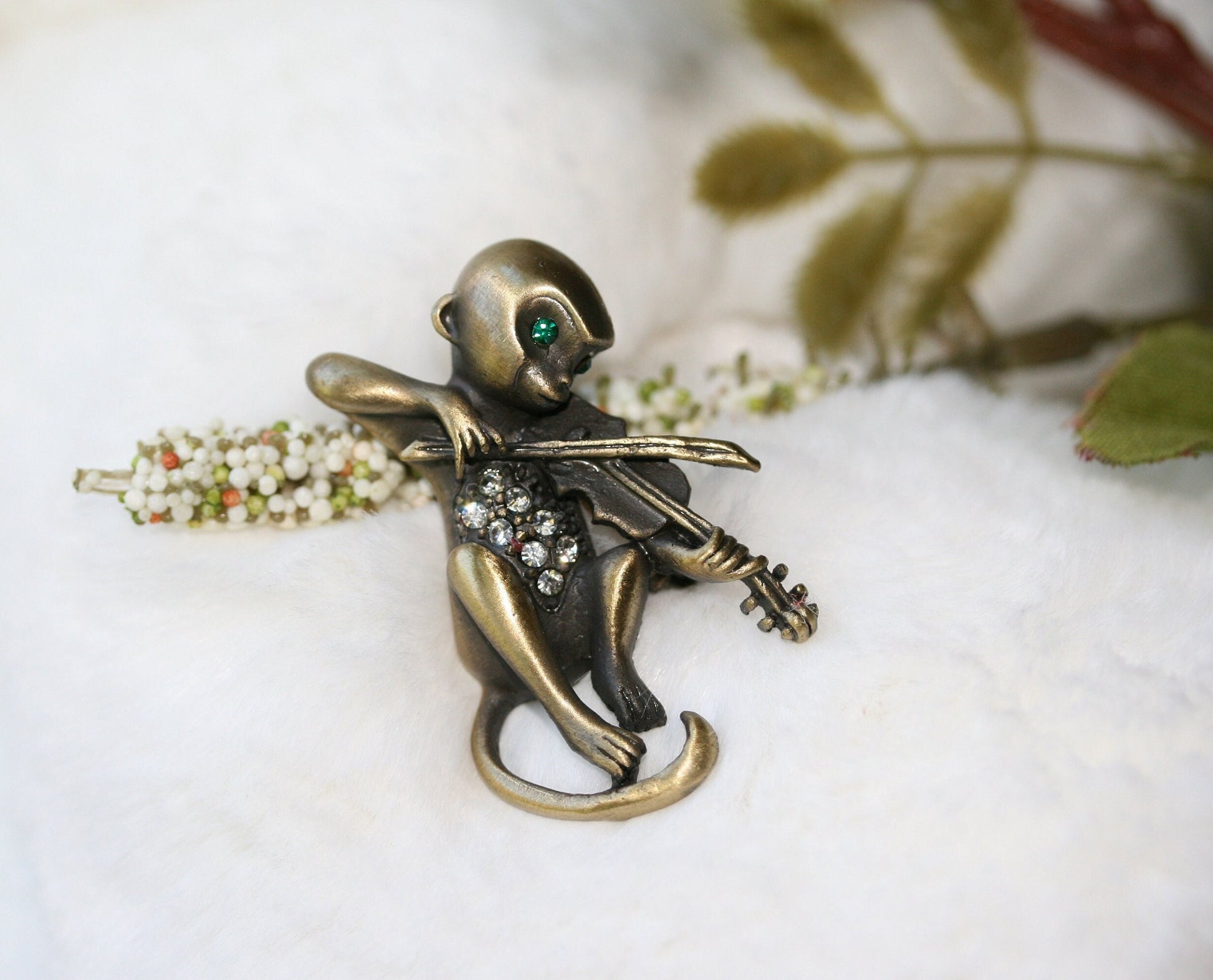 Vintage Brooch Monkey Playing Violin,