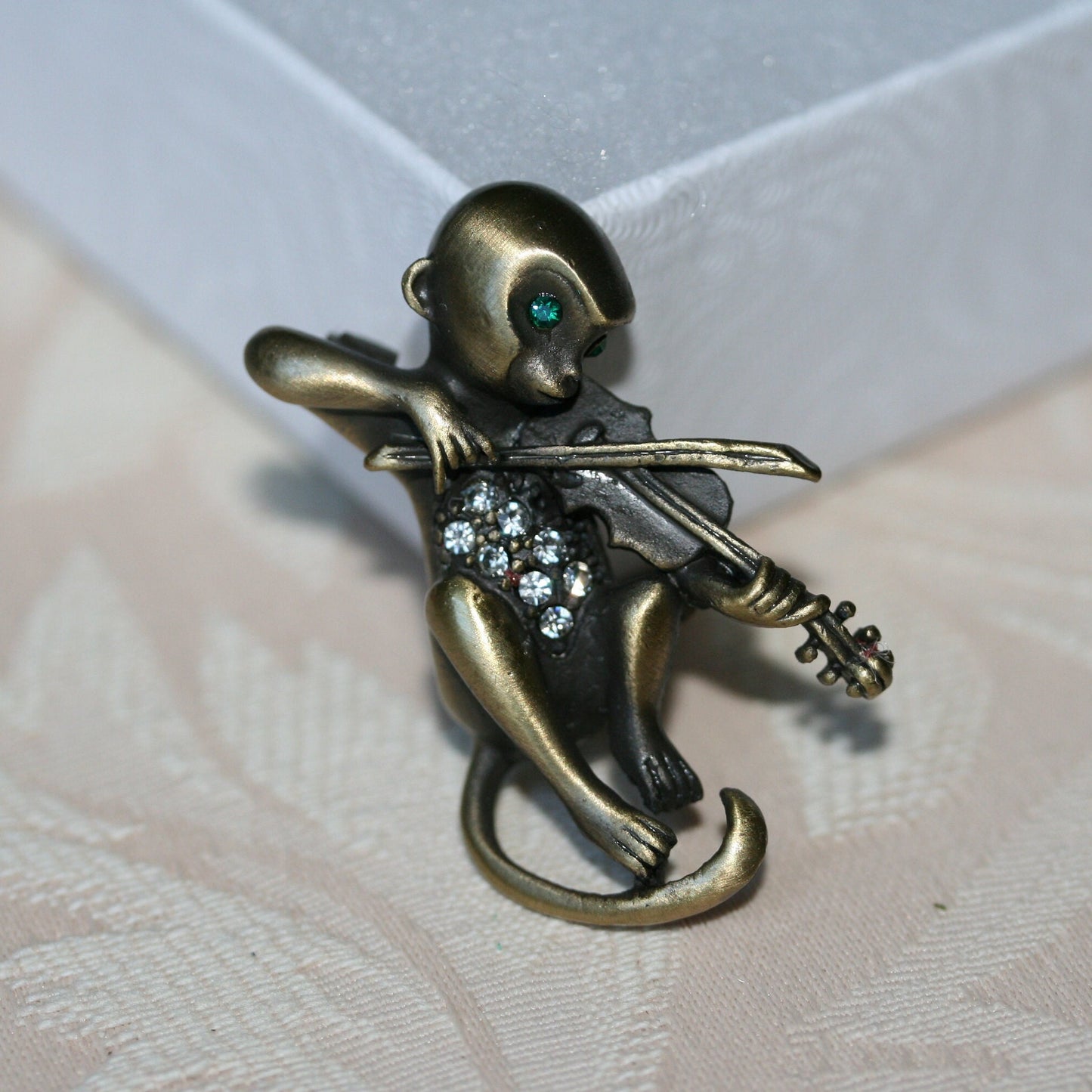 Vintage Brooch Monkey Playing Violin,