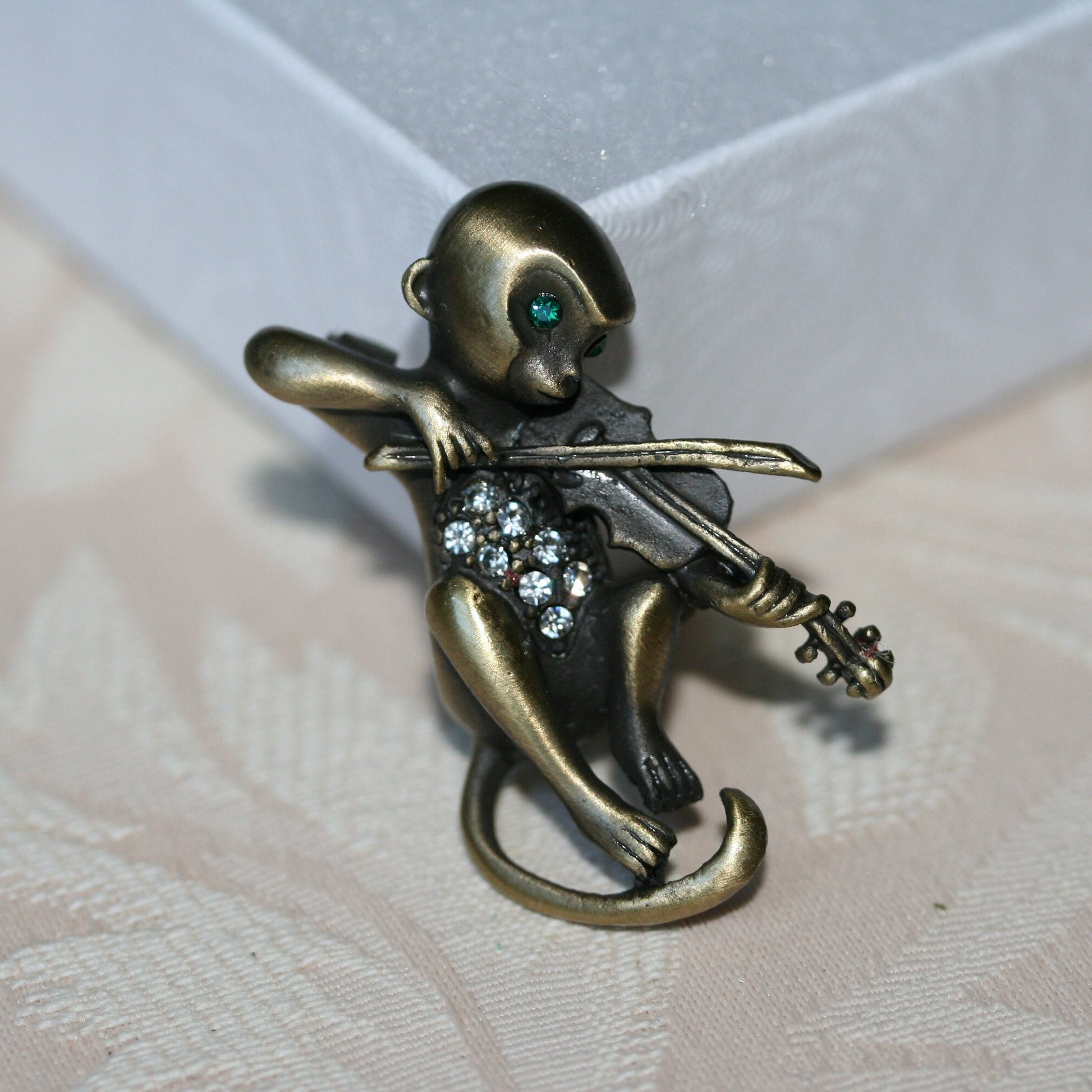 Vintage Brooch Monkey Playing Violin,