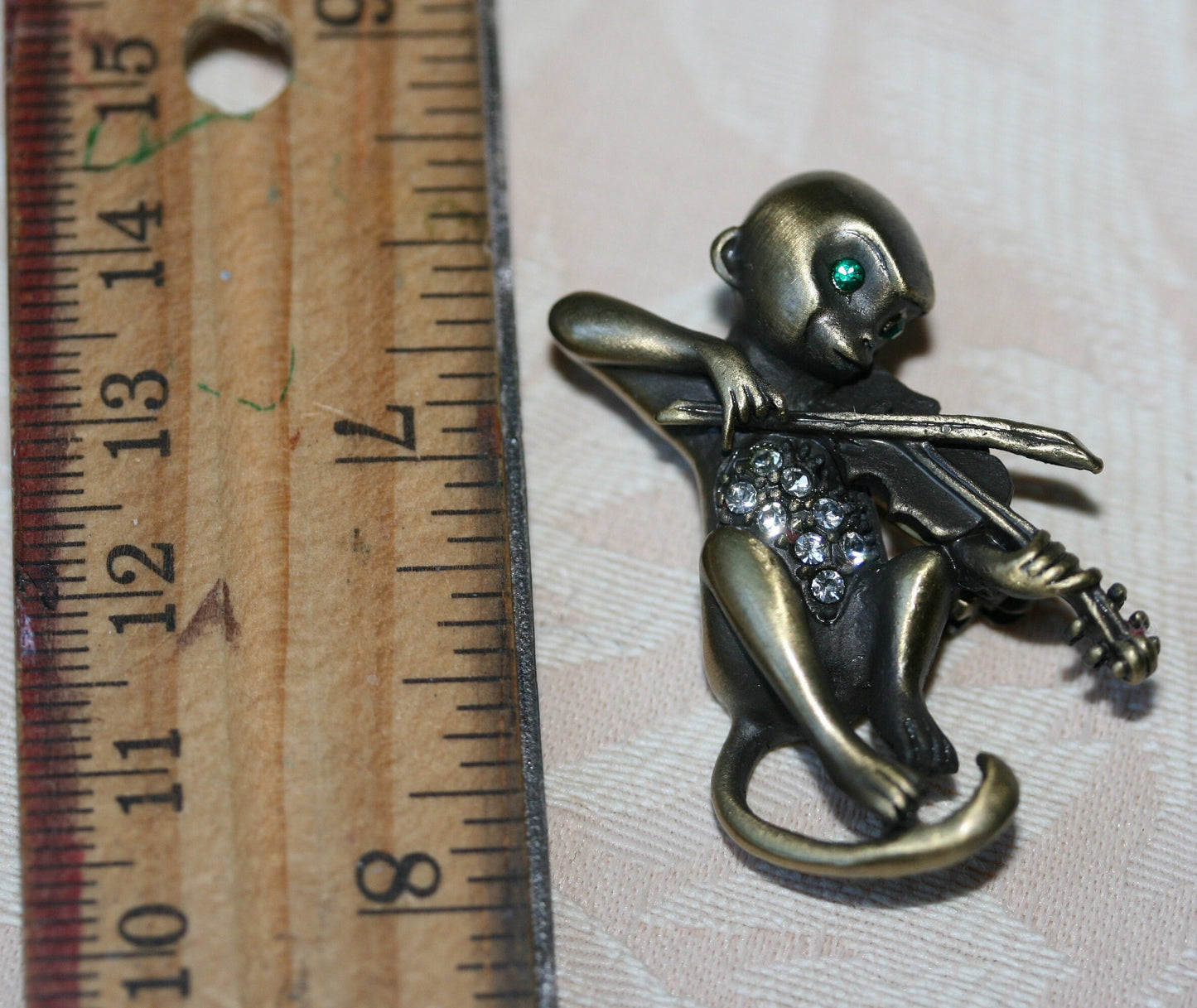 Vintage Brooch Monkey Playing Violin,