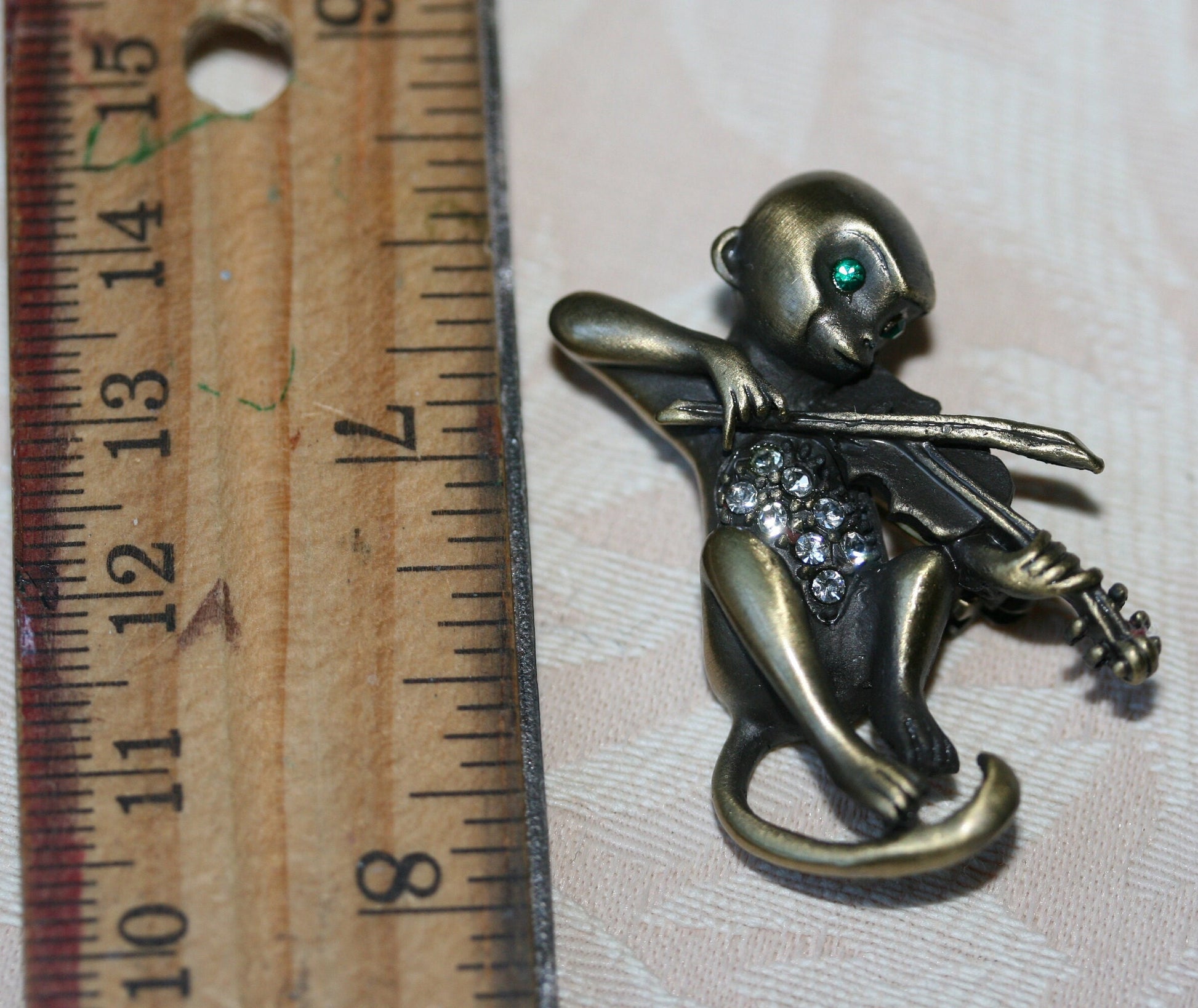 Vintage Brooch Monkey Playing Violin,