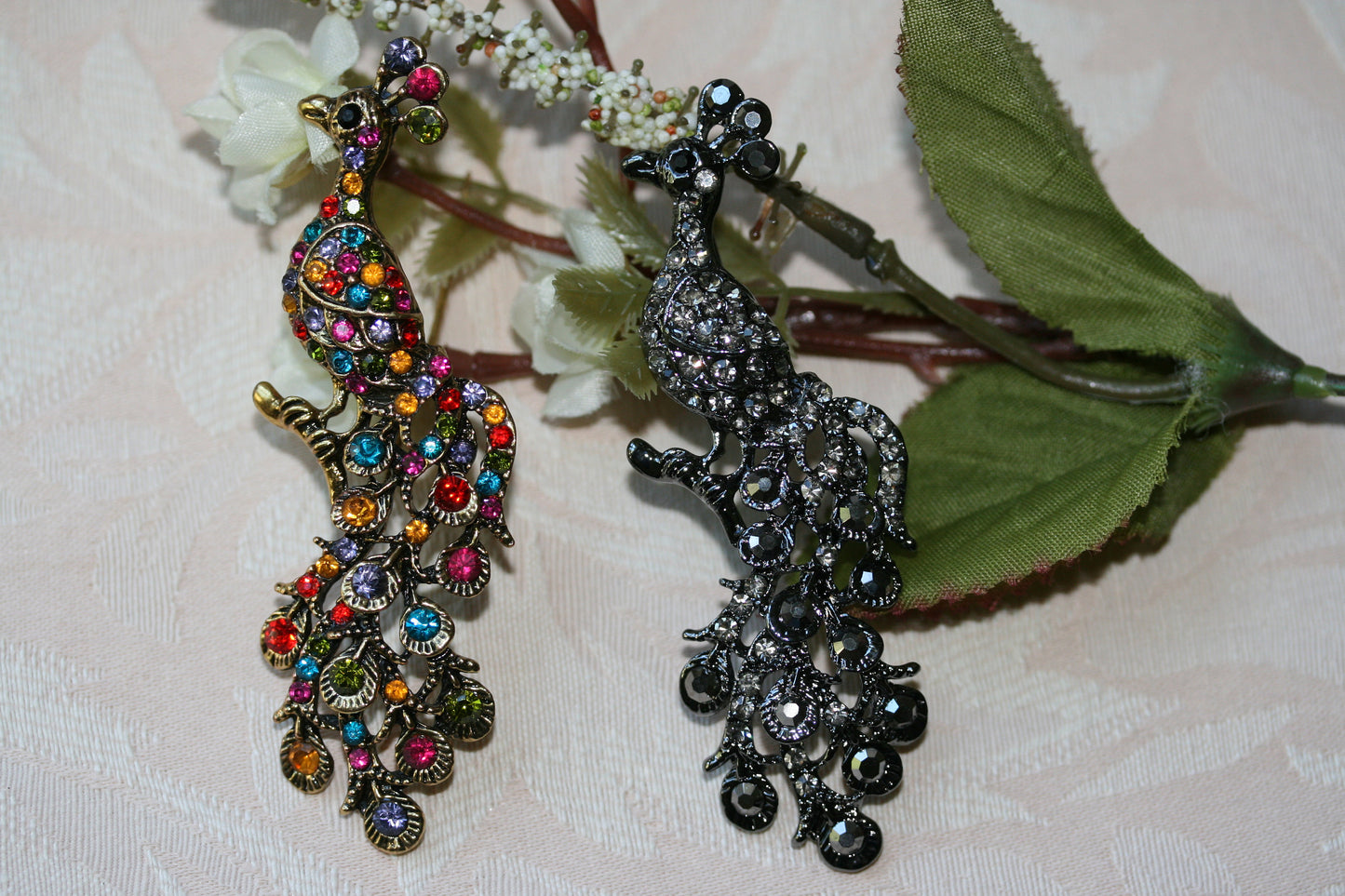 Vintage Rhinestone Peacock Brooch Pin