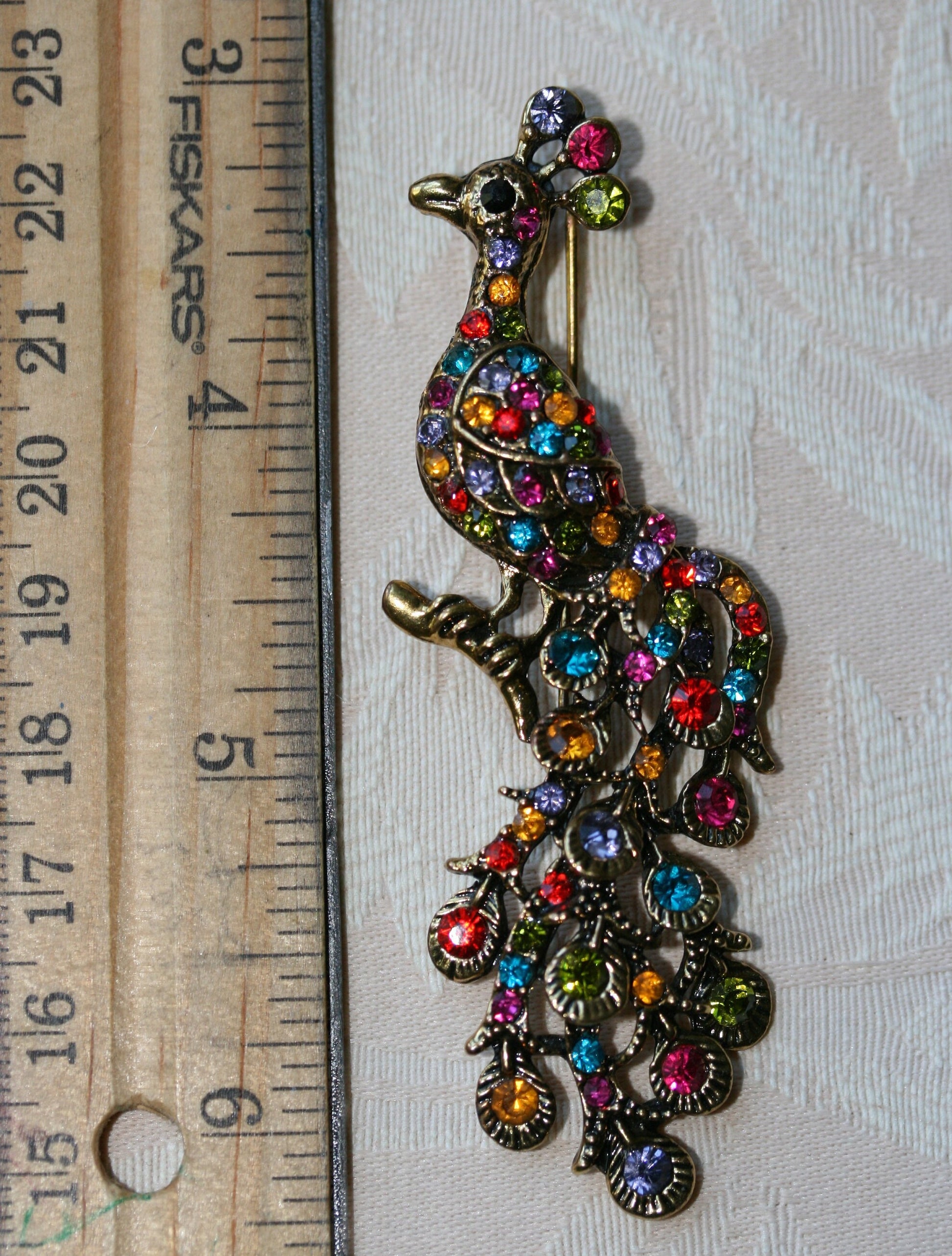 Vintage Rhinestone Peacock Brooch Pin