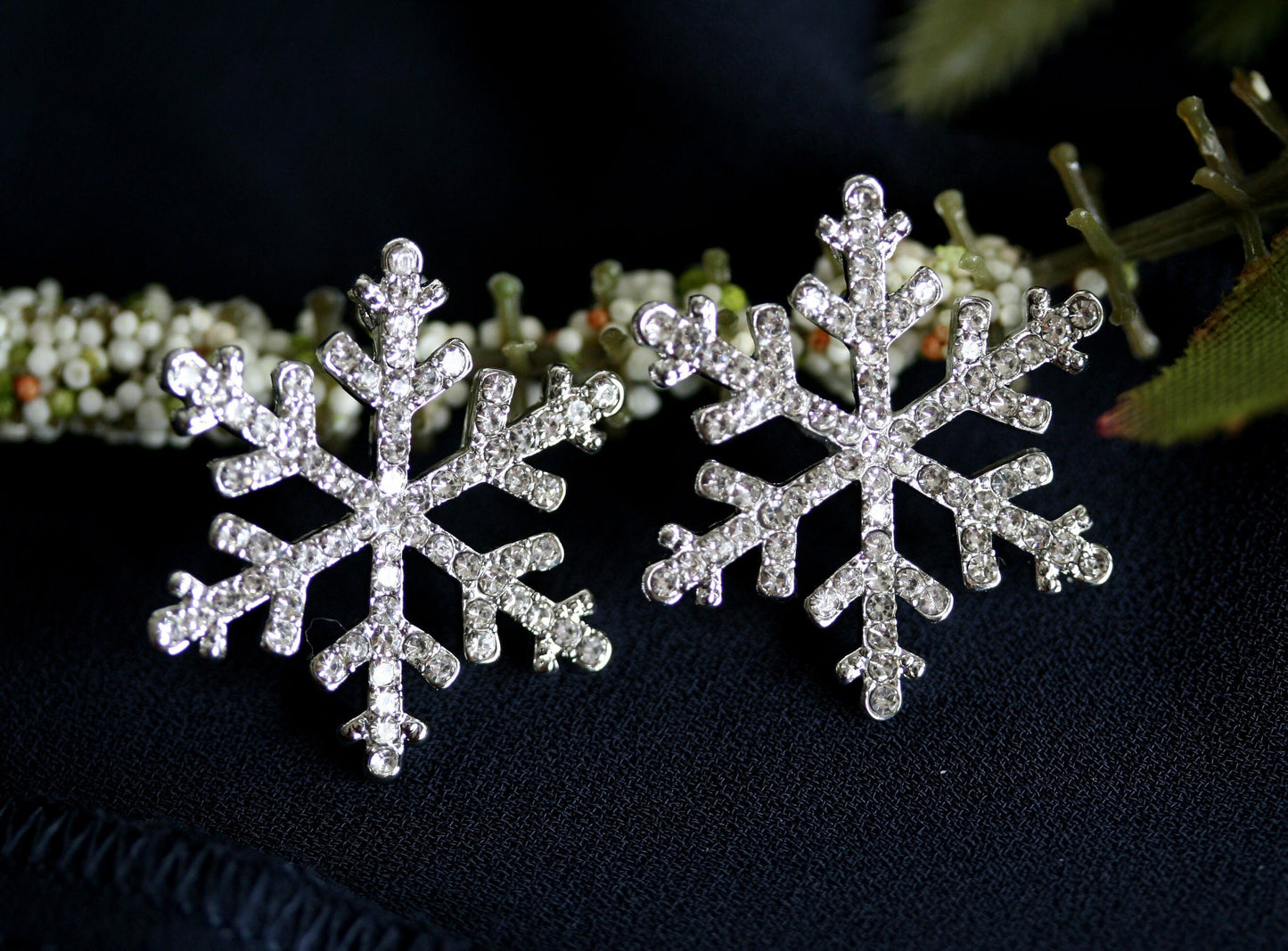 Rhinestone Snowflake Post Stud Earring, Crystal Christmas Holiday Jewelry, Winter Snowflake Earring