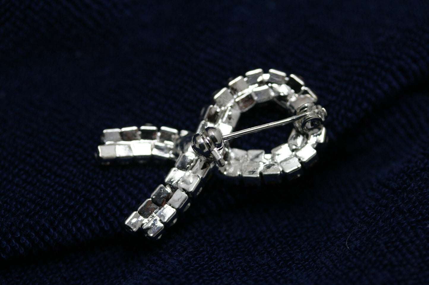 Pink Ribbon Breast Cancer Awareness Pin Brooch Silver-Tone Pink Rhinestones Jewelry