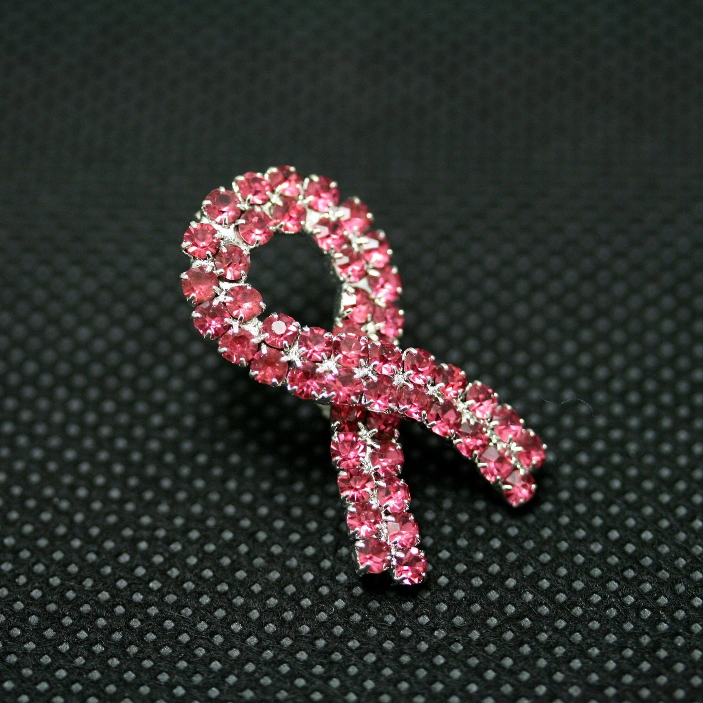 Pink Ribbon Breast Cancer Awareness Pin Brooch Silver-Tone Pink Rhinestones Jewelry