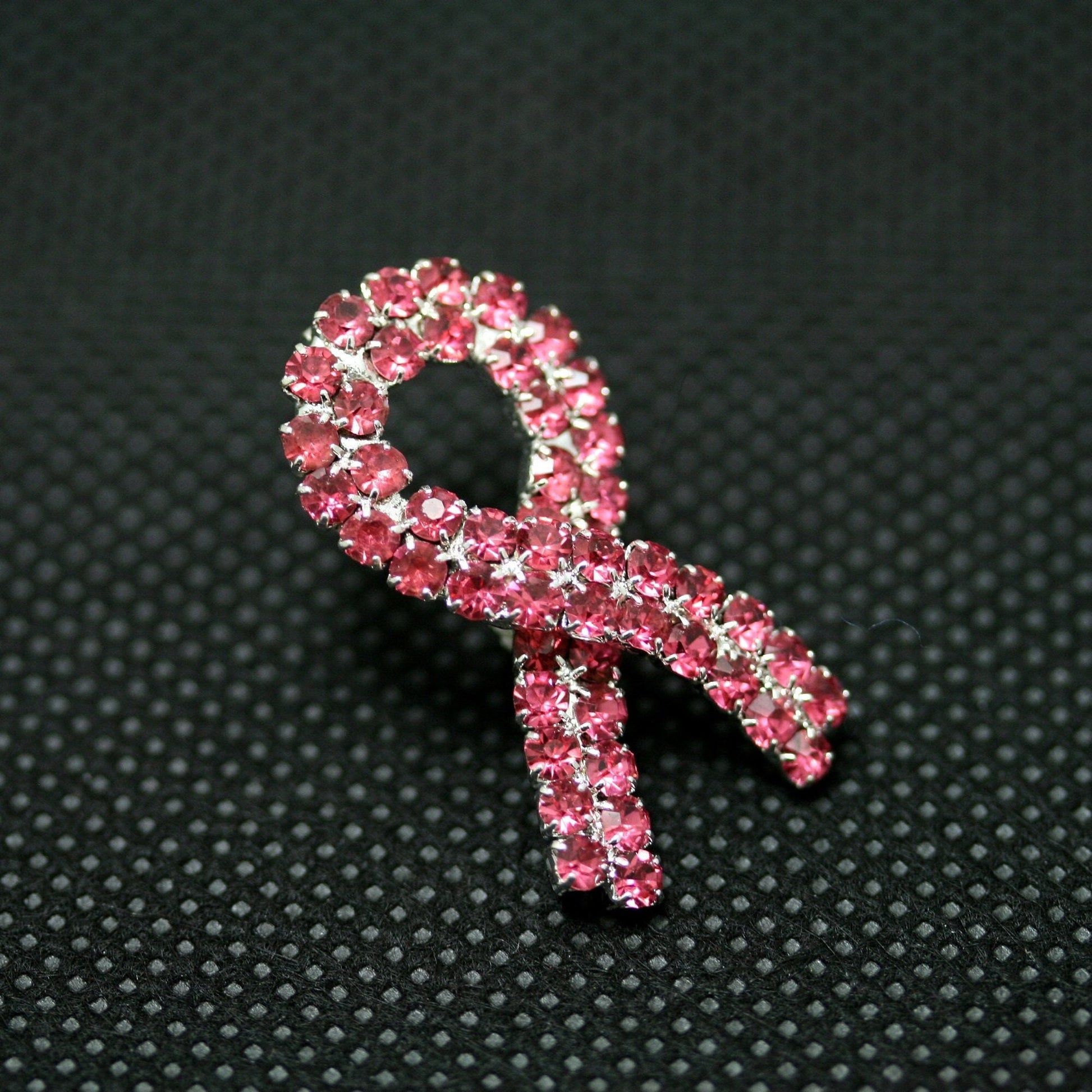 Pink Ribbon Breast Cancer Awareness Pin Brooch Silver-Tone Pink Rhinestones Jewelry