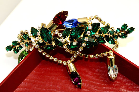 Vintage Design Christmas Lights Rhinestone Pin Brooch Festoon of Crystal Light, Xmas Holiday Light, Holiday Jewelry