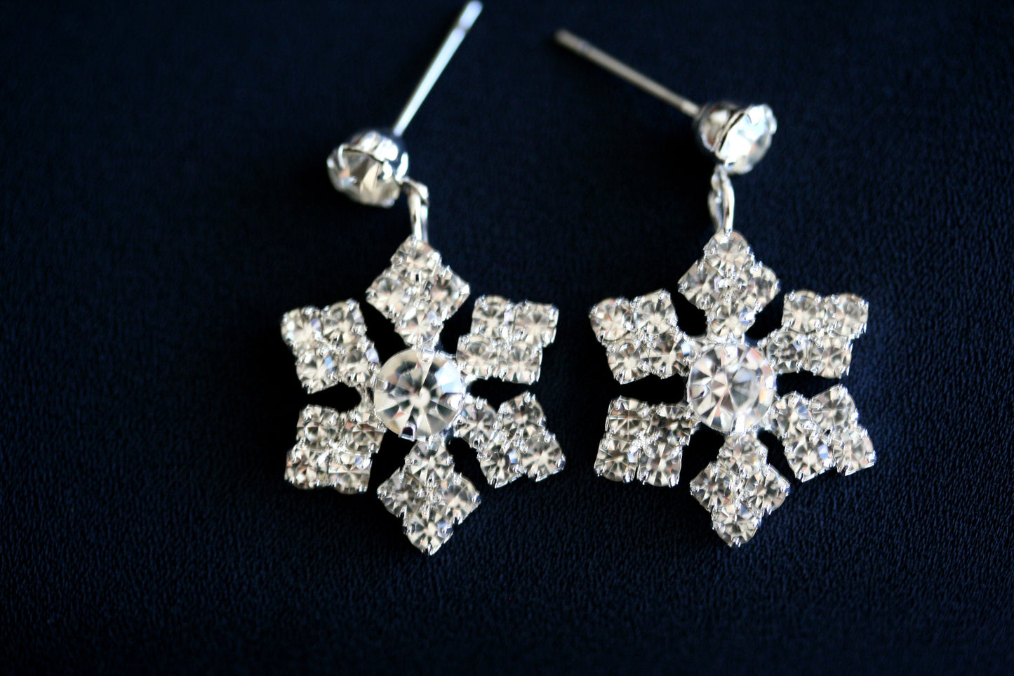 Sparkling Austrian Rhinestone Snowflake Post Dangle and Drop Earrings, Christmas Holiday Jewelry and Gift