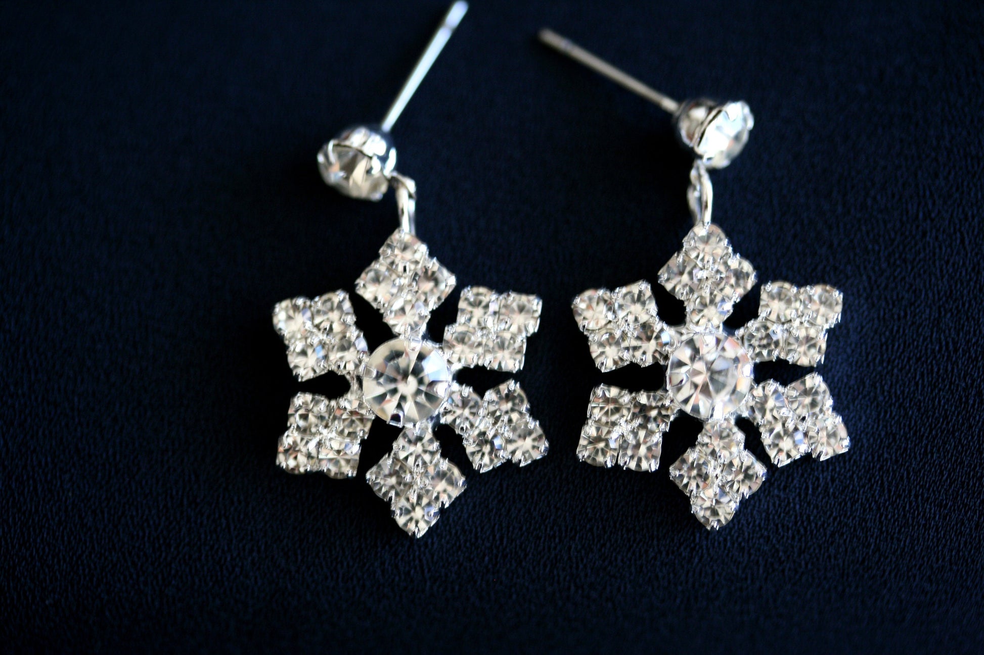 Sparkling Austrian Rhinestone Snowflake Post Dangle and Drop Earrings, Christmas Holiday Jewelry and Gift