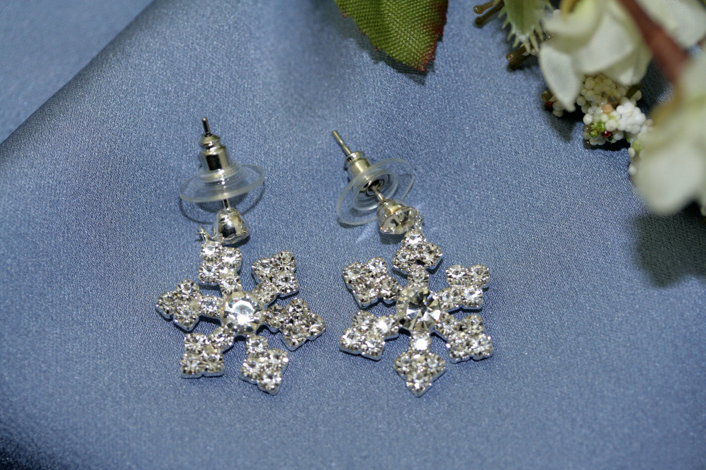 Sparkling Austrian Rhinestone Snowflake Post Dangle and Drop Earrings, Christmas Holiday Jewelry and Gift