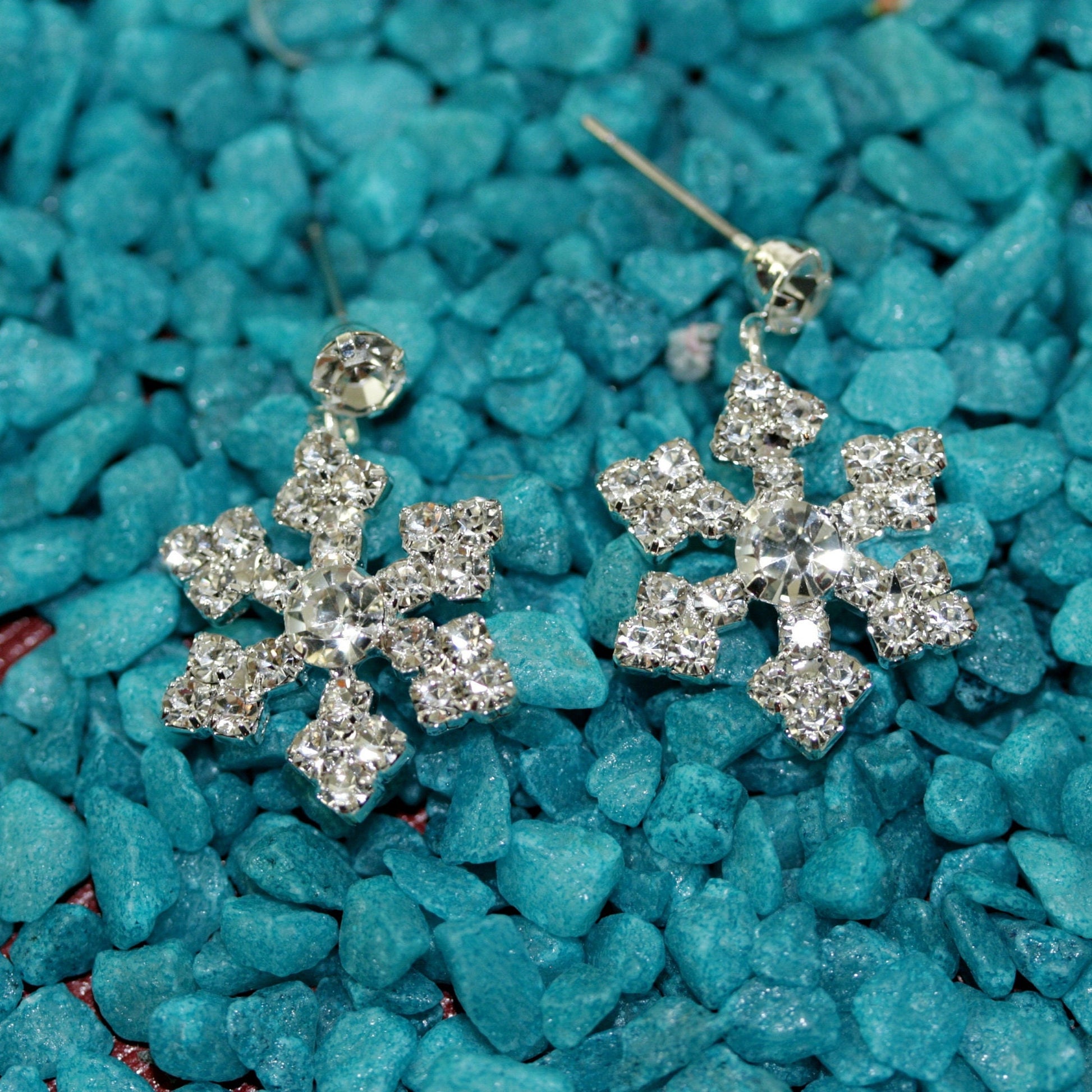 Sparkling Austrian Rhinestone Snowflake Post Dangle and Drop Earrings, Christmas Holiday Jewelry and Gift