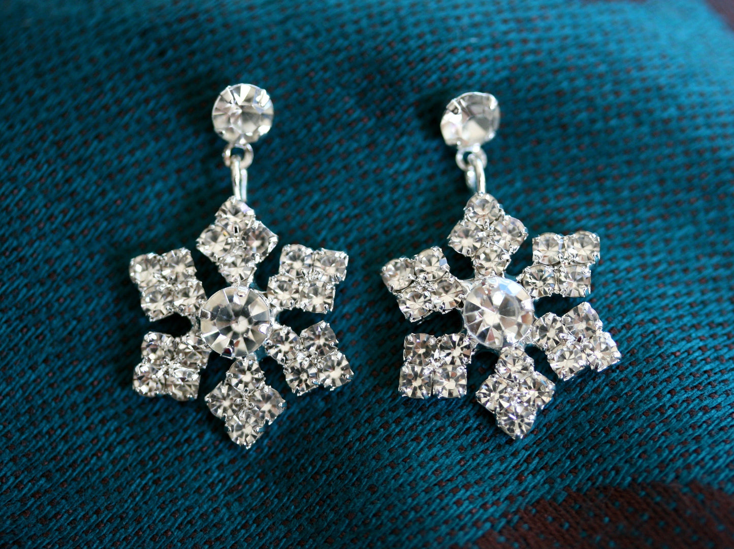 Sparkling Austrian Rhinestone Snowflake Post Dangle and Drop Earrings, Christmas Holiday Jewelry and Gift