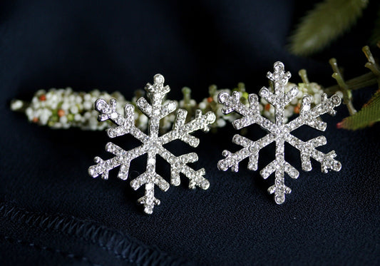 Rhinestone Snowflake Post Stud Earring, Crystal Christmas Holiday Jewelry, Winter Snowflake Earring