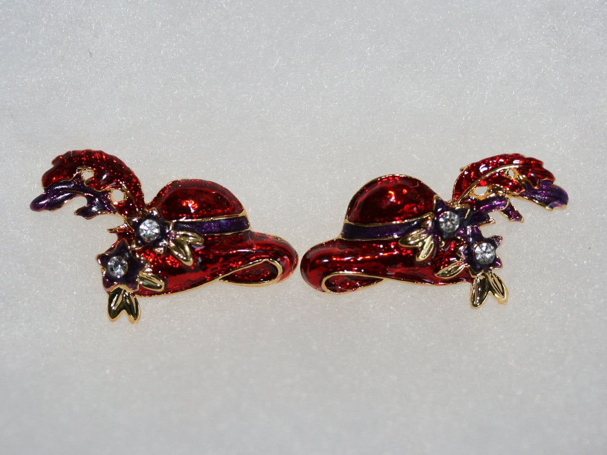 Red Hat Club Lapel Pin, Red Hat Club Post Earrings Fashion Red hat Brooch and Earrings Set