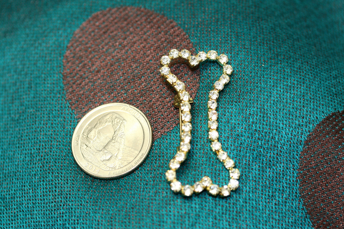 Crystal Clear Dog Bone Outline Rhinestone Pin with Silver Tones Brooch Pin, Gold Tone Dog Bone Costume Jewelry
