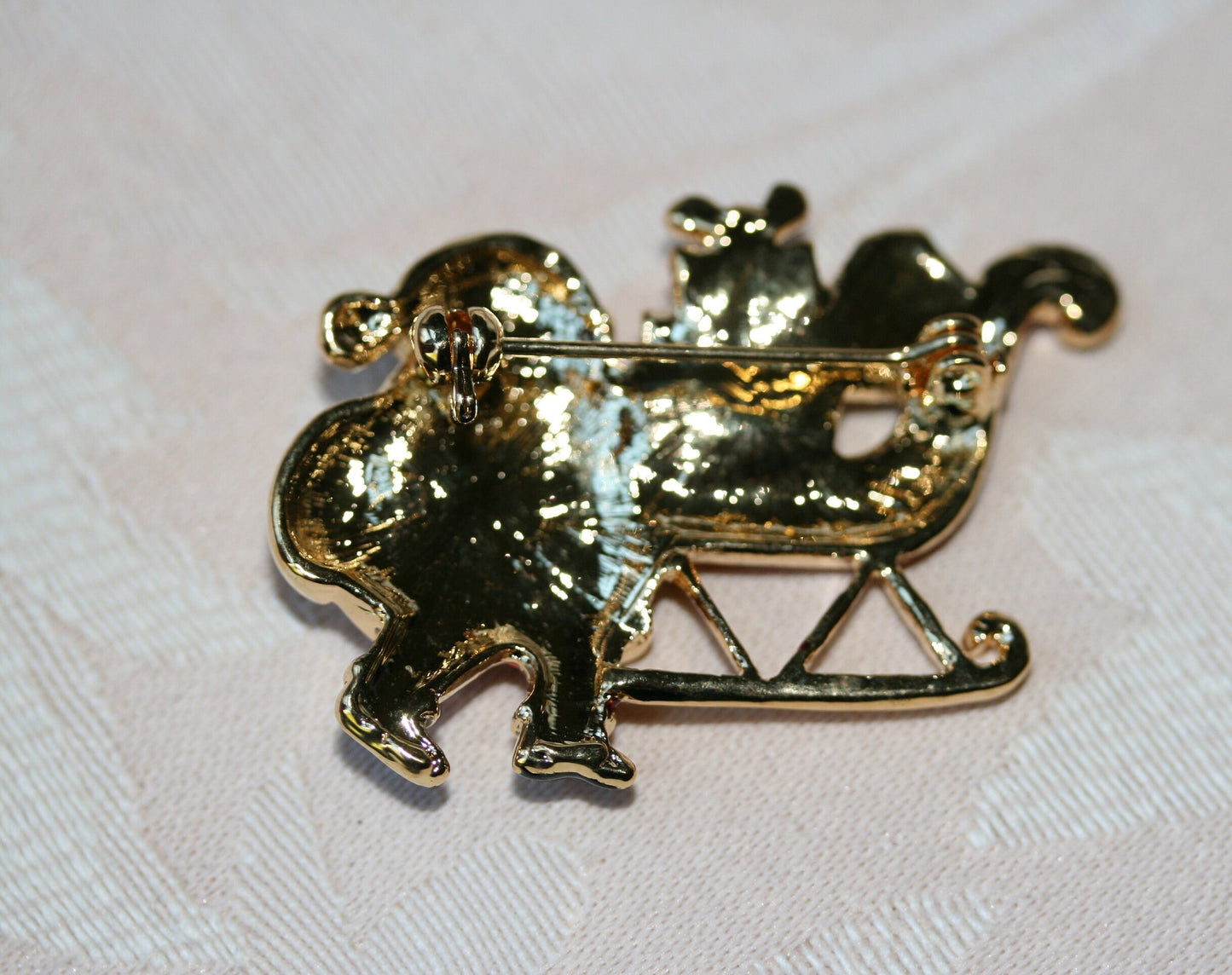 Gold Tone Santa In Sleigh Enamel Brooch, Sleigh Pin, Santal Pin