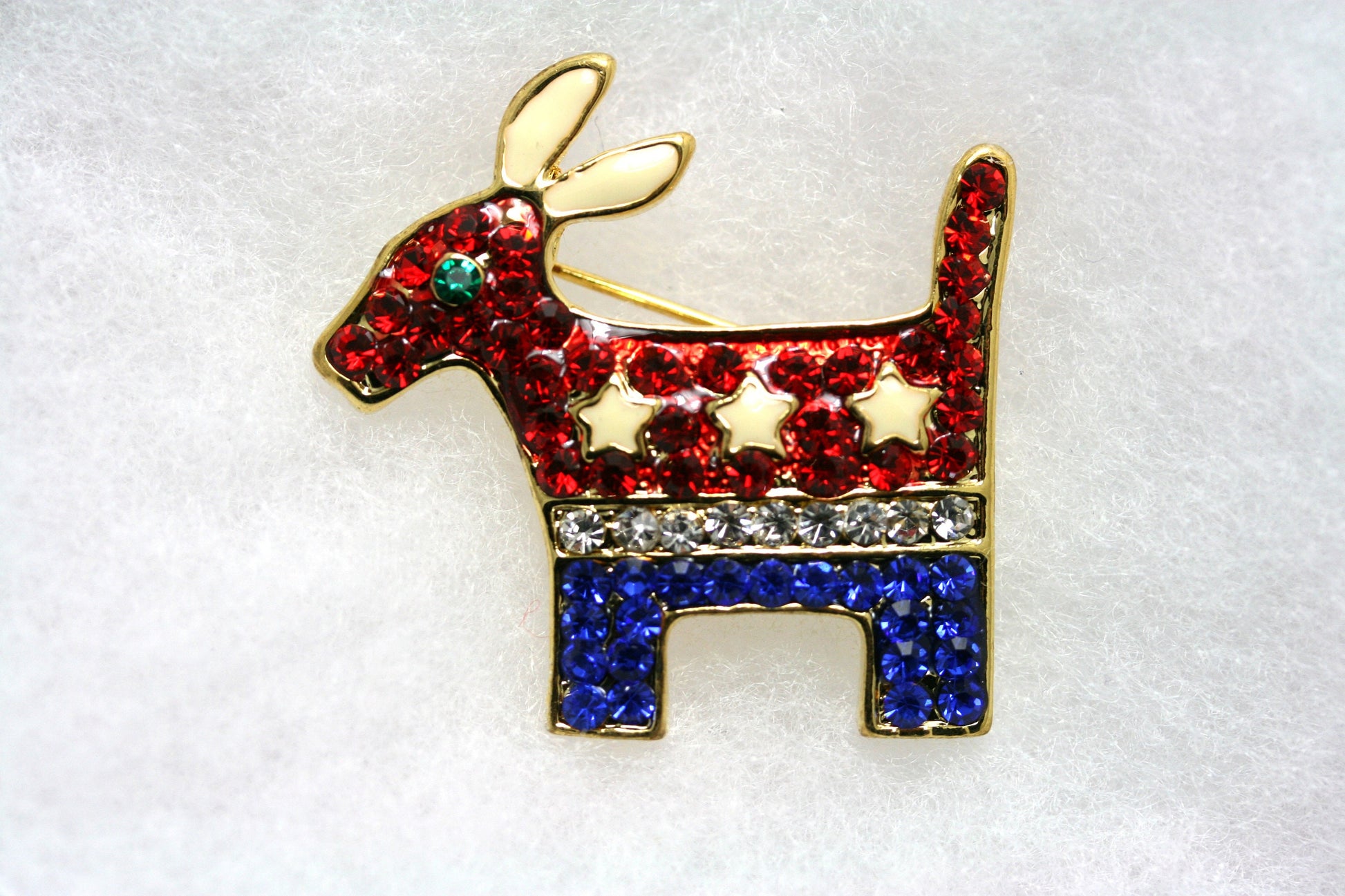 Democratic Party Symbol Patriotic Blue Red Rhinestone Pave Donkey Brooch Pin